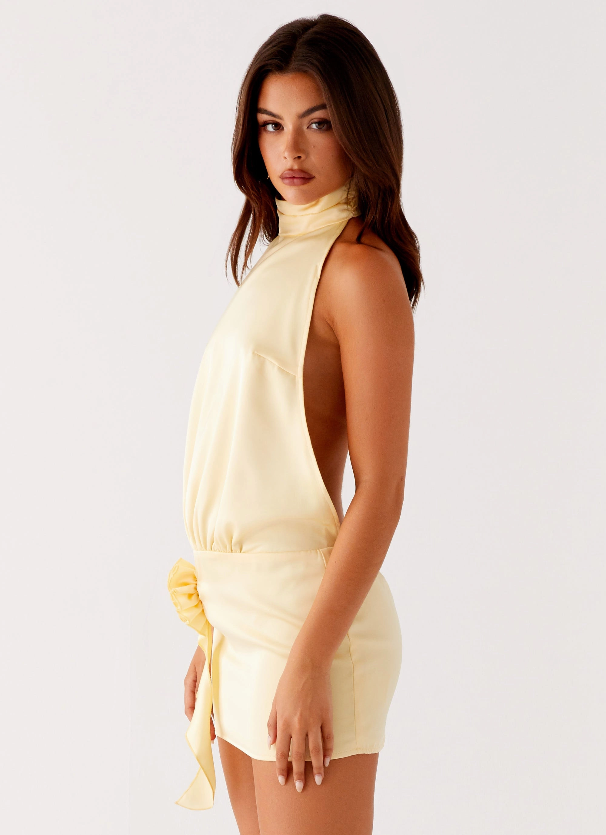 Birdie Halterneck Mini Dress - Yellow Sophisticated cocktail dress