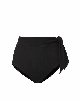 Oceanic Theme Side Tie High Waist Bottom In Black Texture