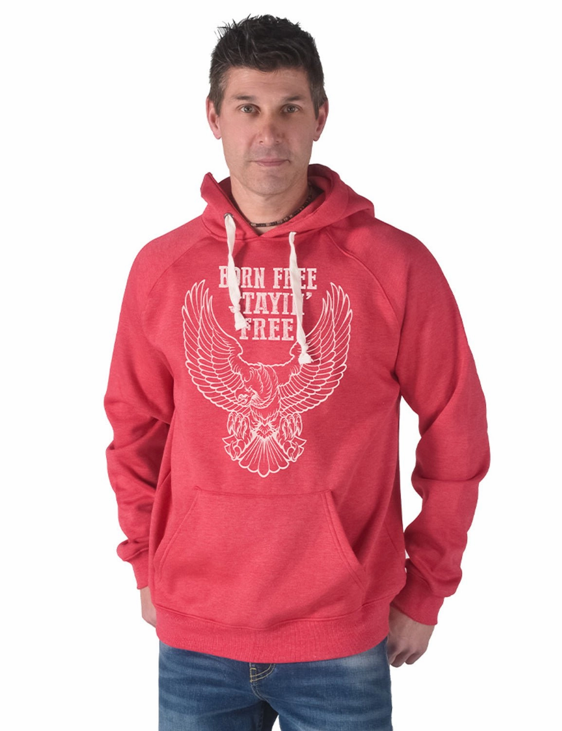 B Tuff Unisex Born Free Eagle Red Poly/Rayon Hoodie Stretchable Waistband