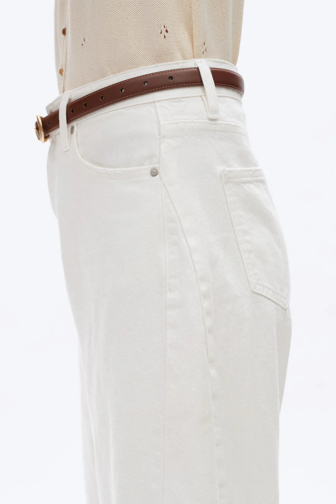 Super High Rise Barrel Leg Denim Jeans - White Casual Layering
