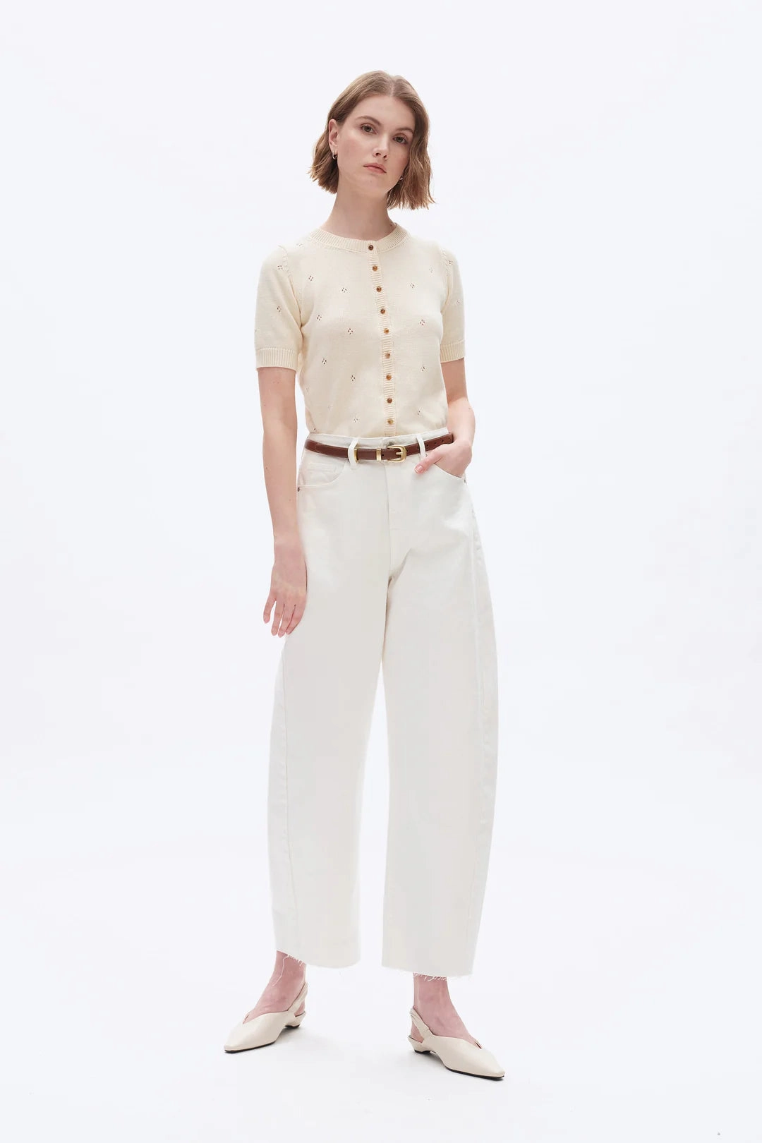 Super High Rise Barrel Leg Denim Jeans - White Smooth Interior Lining