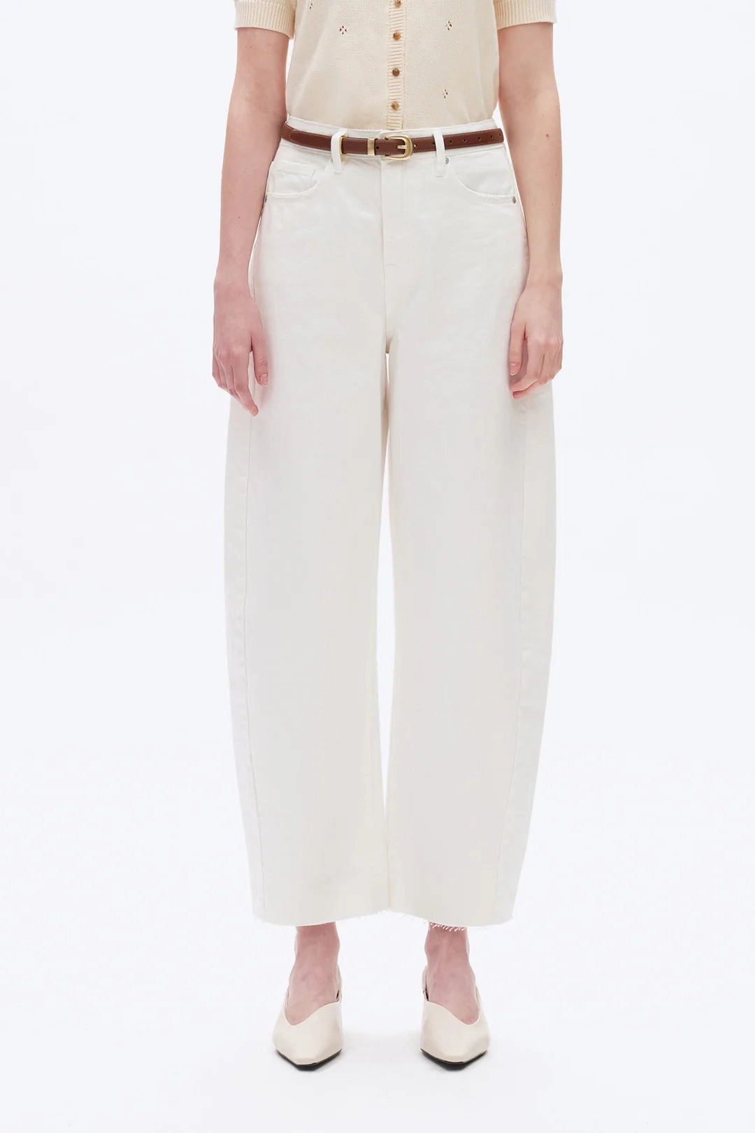 Super High Rise Barrel Leg Denim Jeans - White Mid-rise fit Modern Design