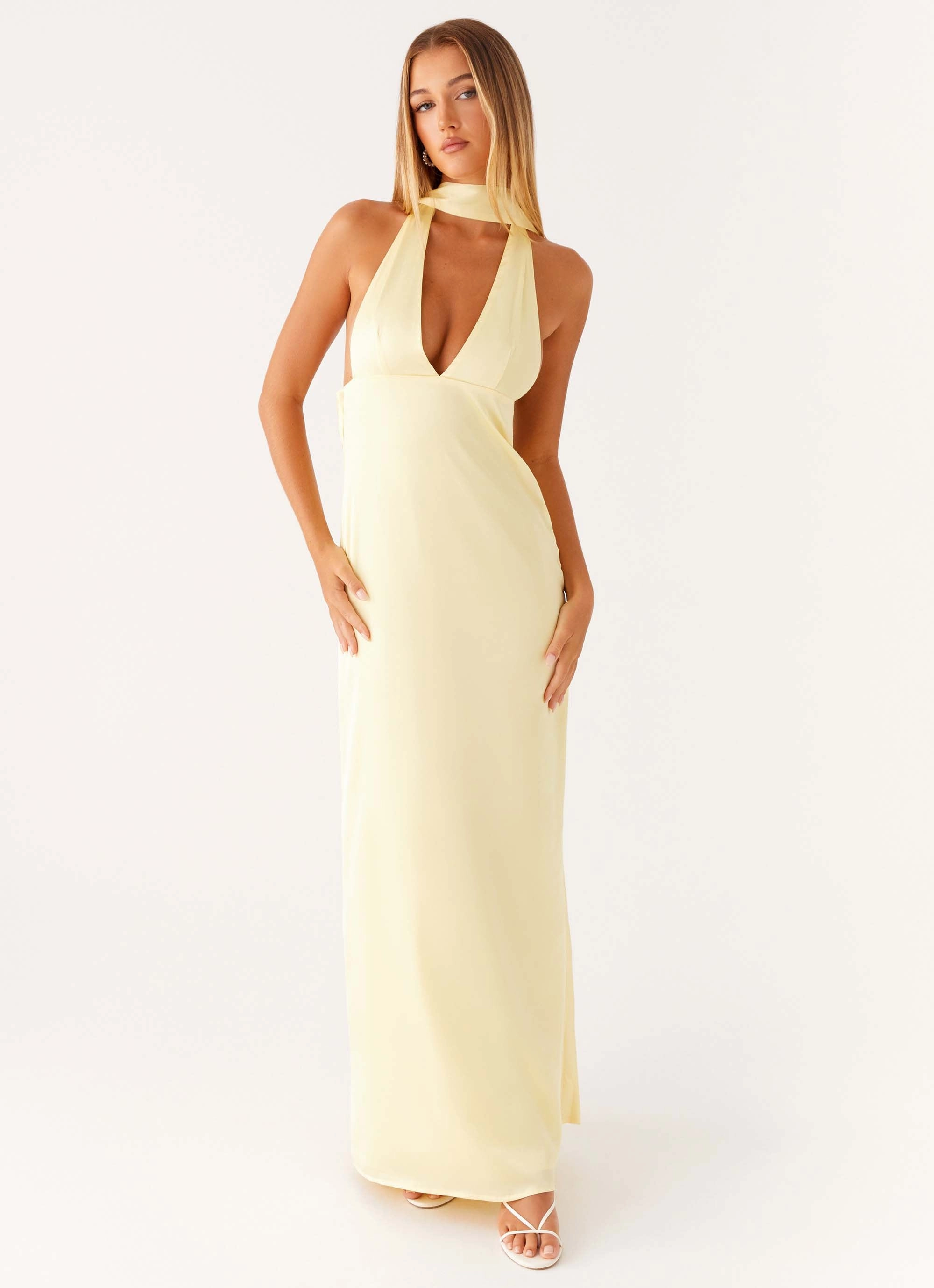 Alicia Satin Halter Maxi Dress - Yellow Relaxing Style Perfect Fit Look