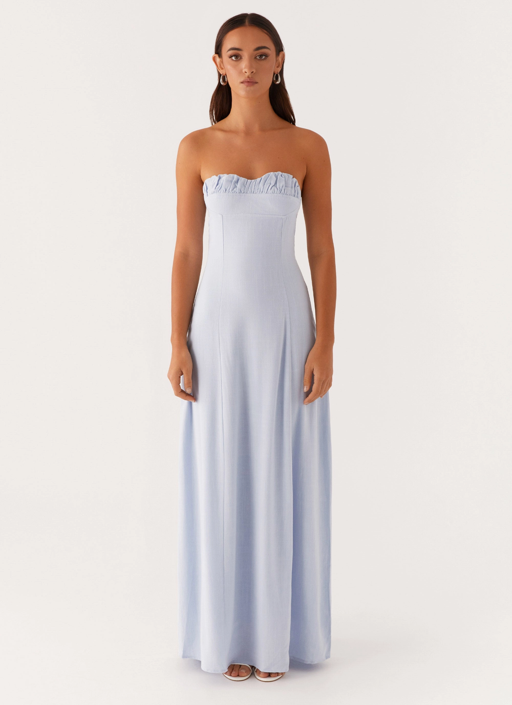 Tayla Linen Maxi Dress - Blue Evening Wear