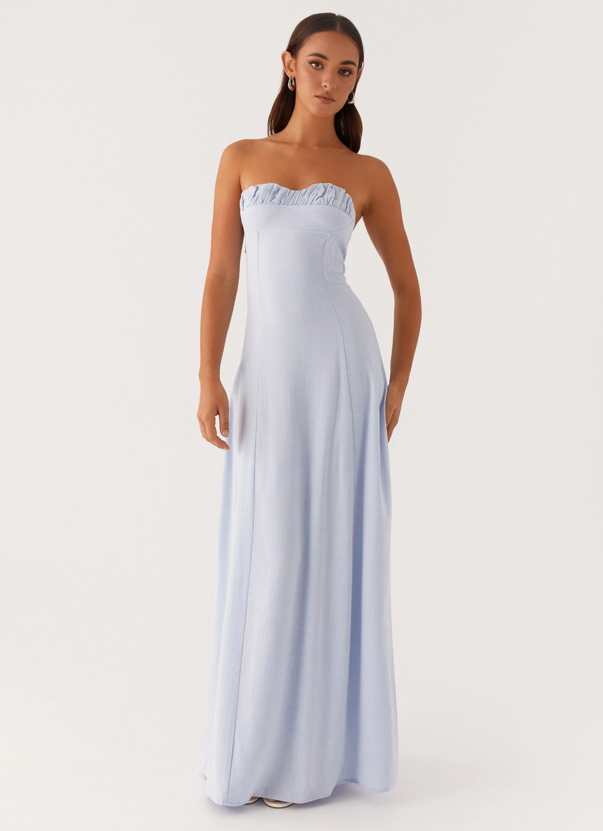 Tayla Linen Maxi Dress - Blue Slim Touch