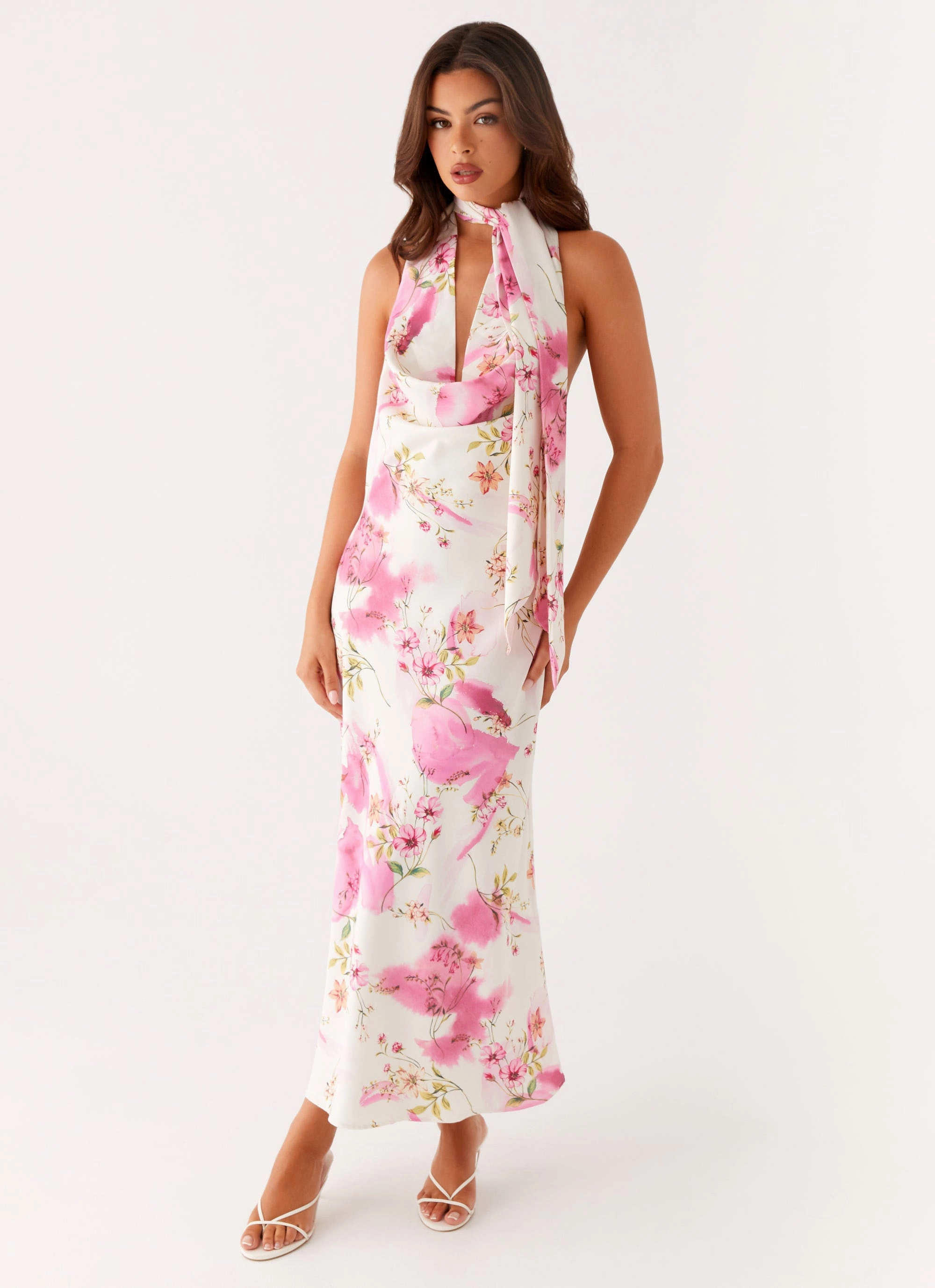 Jensen Midi Dress - Ivory Floral Print One Piece Look Linen-Blend