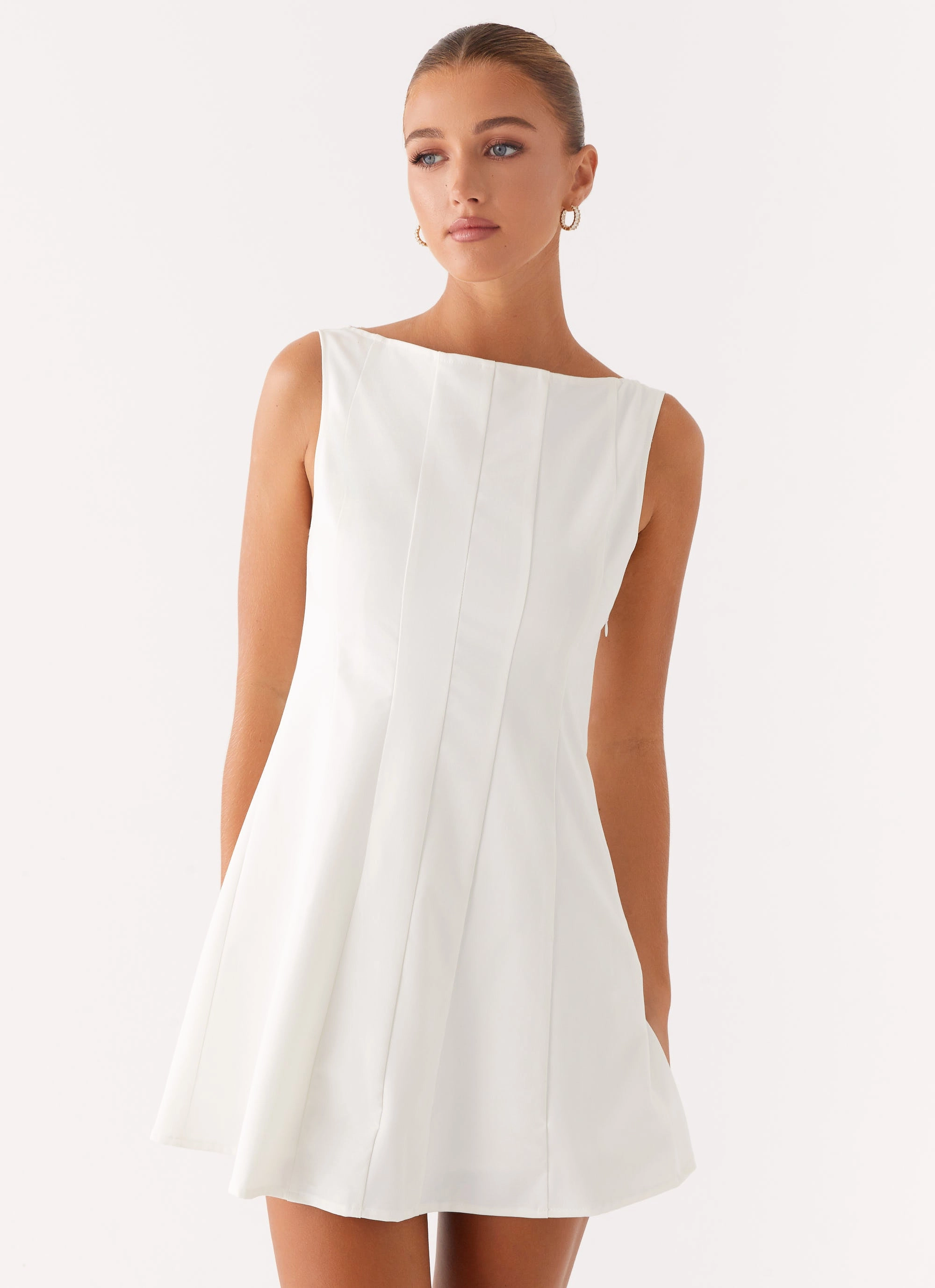 Emelie Mini Dress - White Sheer-Overlay Understated Elegance