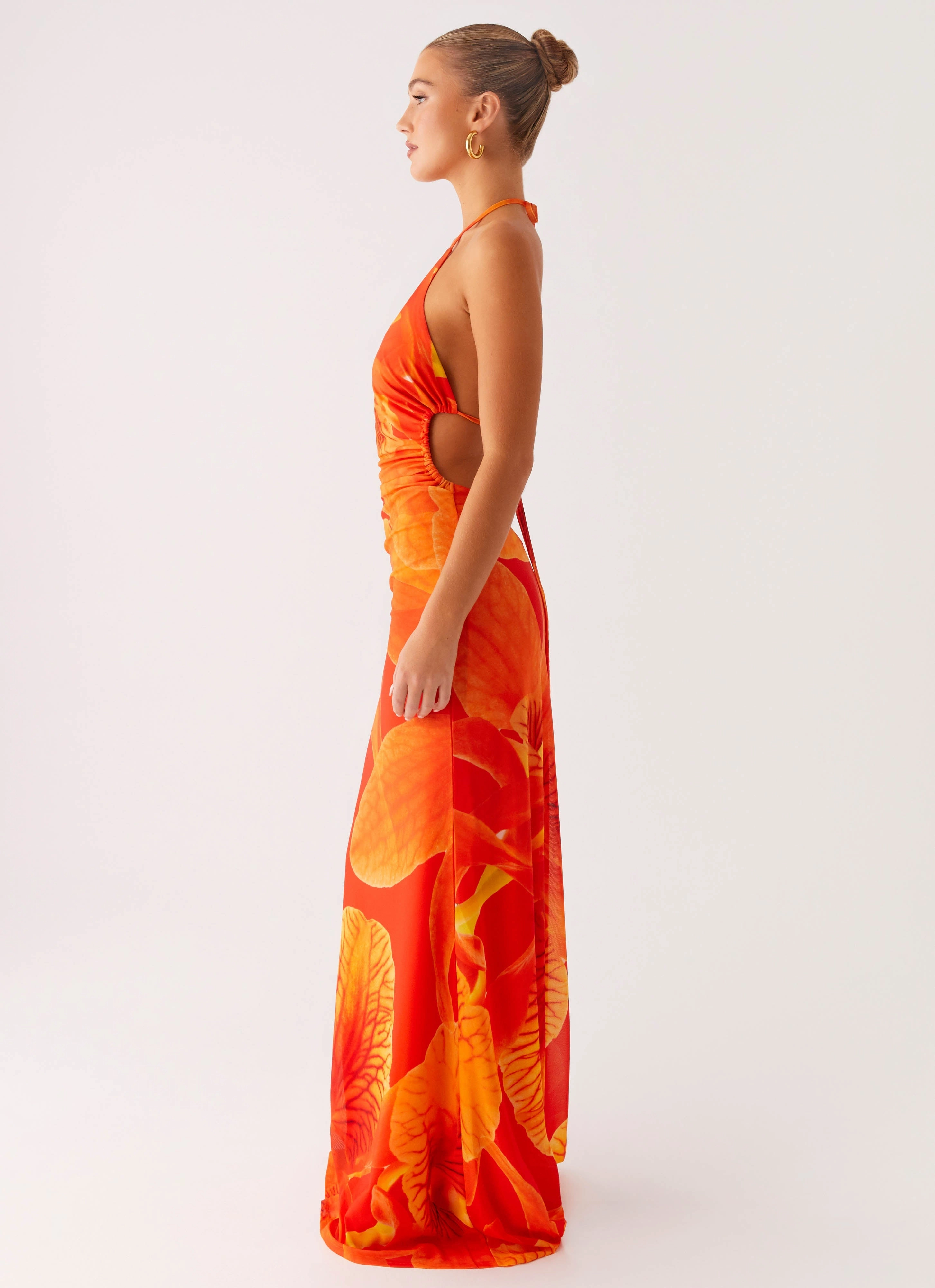 Palawan Mesh Maxi Dress - Orange Floral Evening Event Soft cotton blend dress
