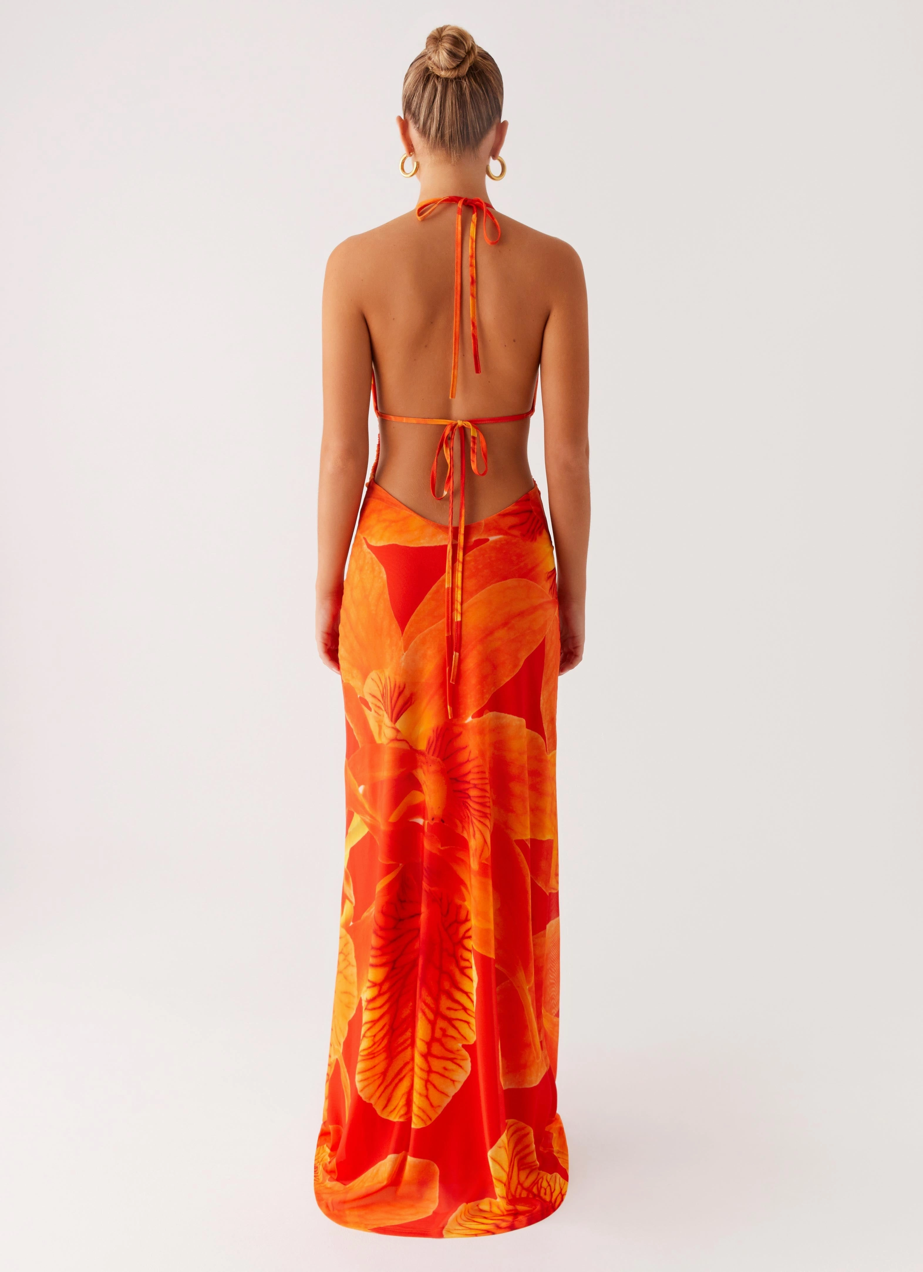 Palawan Mesh Maxi Dress - Orange Floral Easy-to-style casual dress Compressible