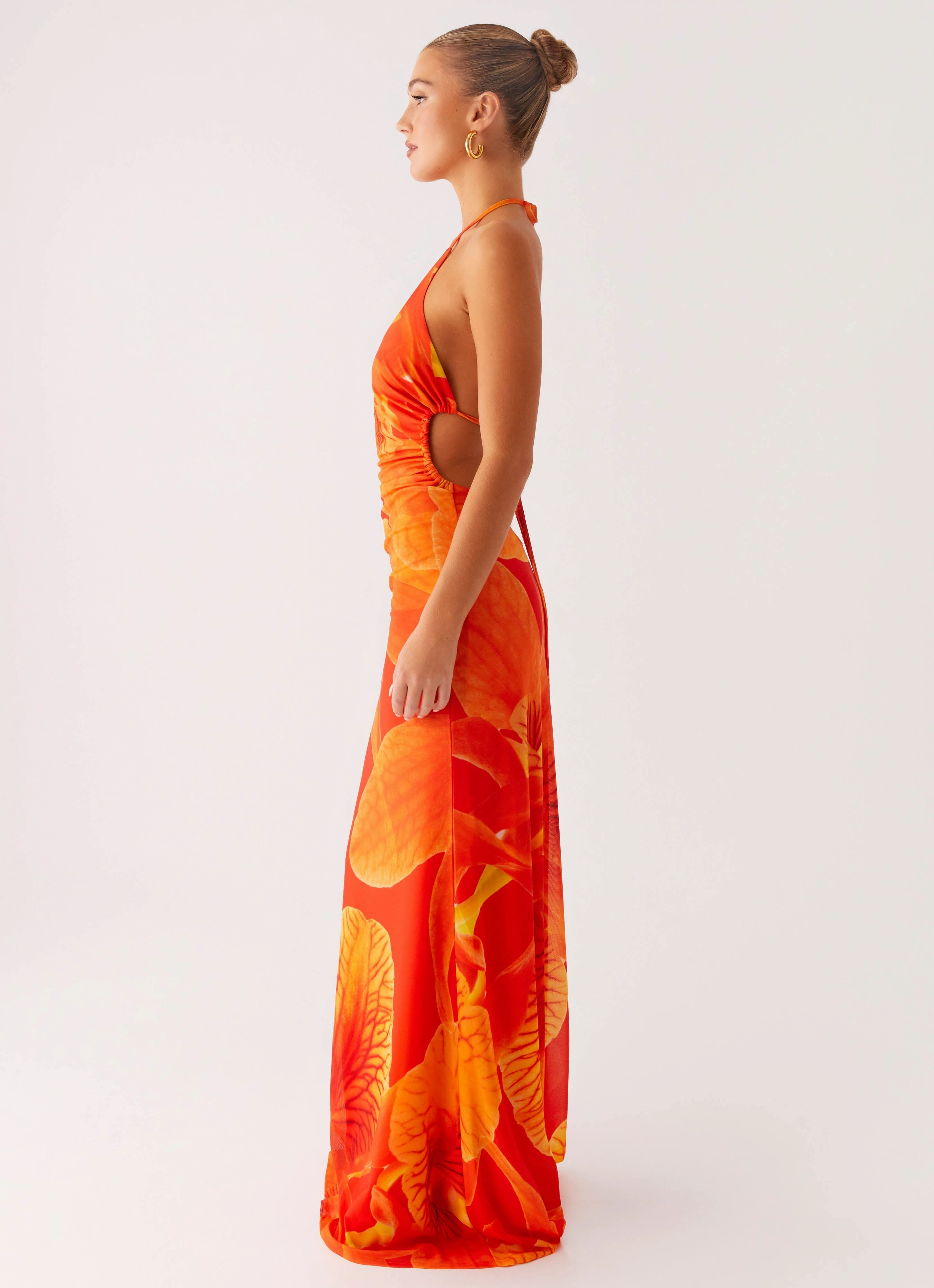 Chic Comfort Wear Palawan Mesh Maxi Dress - Orange Floral