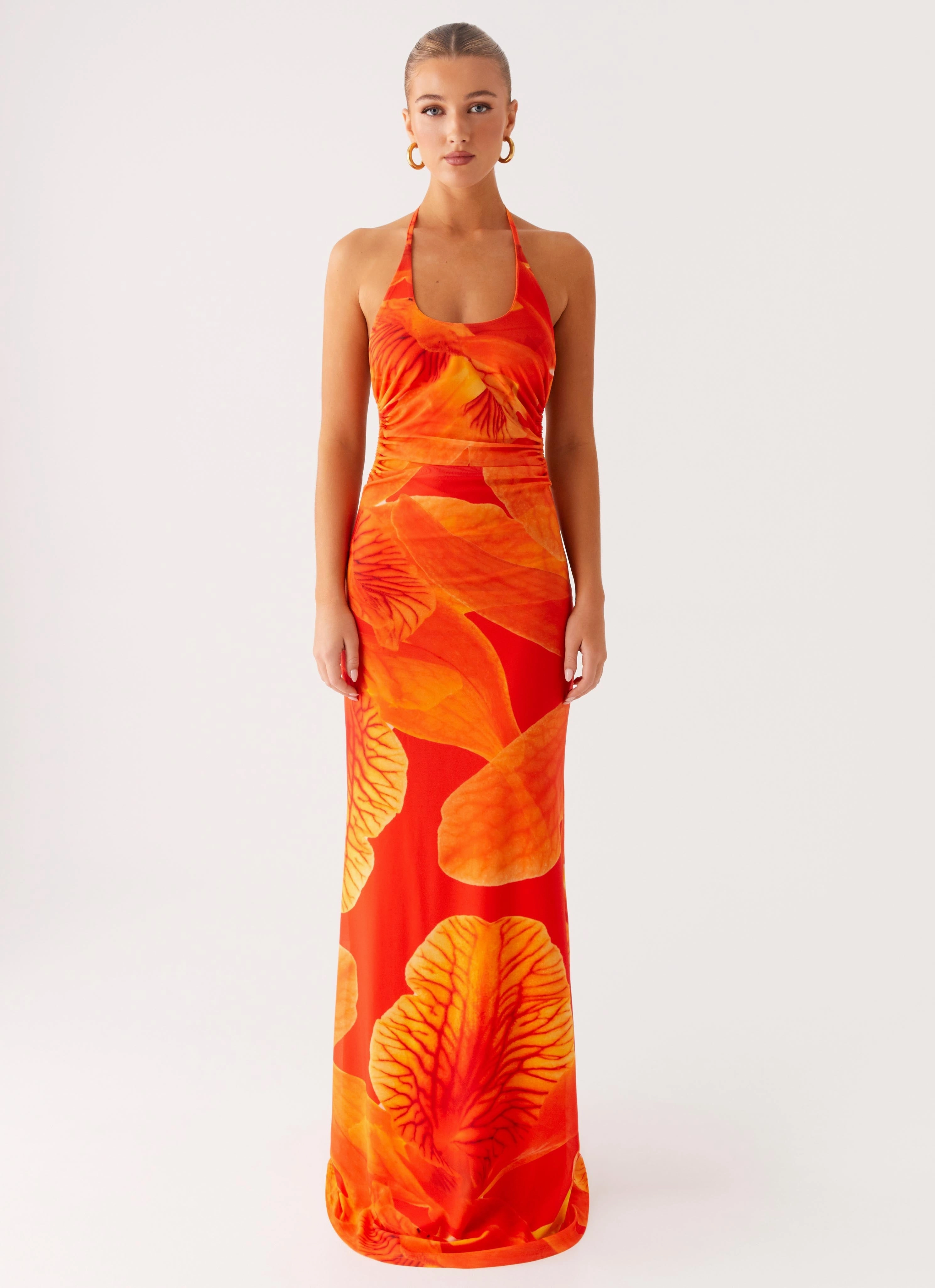 Love Blend High Hemline Palawan Mesh Maxi Dress - Orange Floral