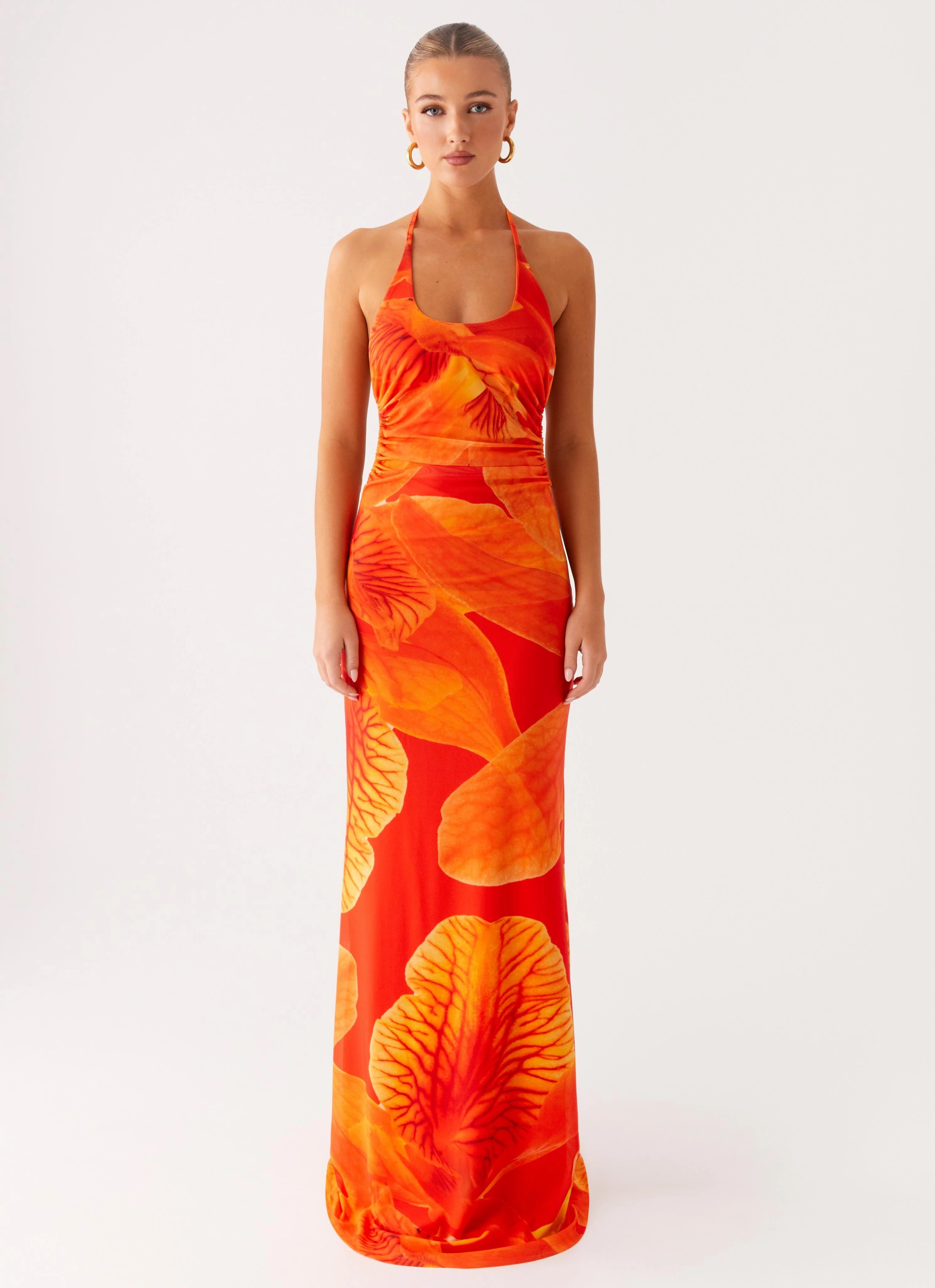 Palawan Mesh Maxi Dress - Orange Floral Perfectly Crafted