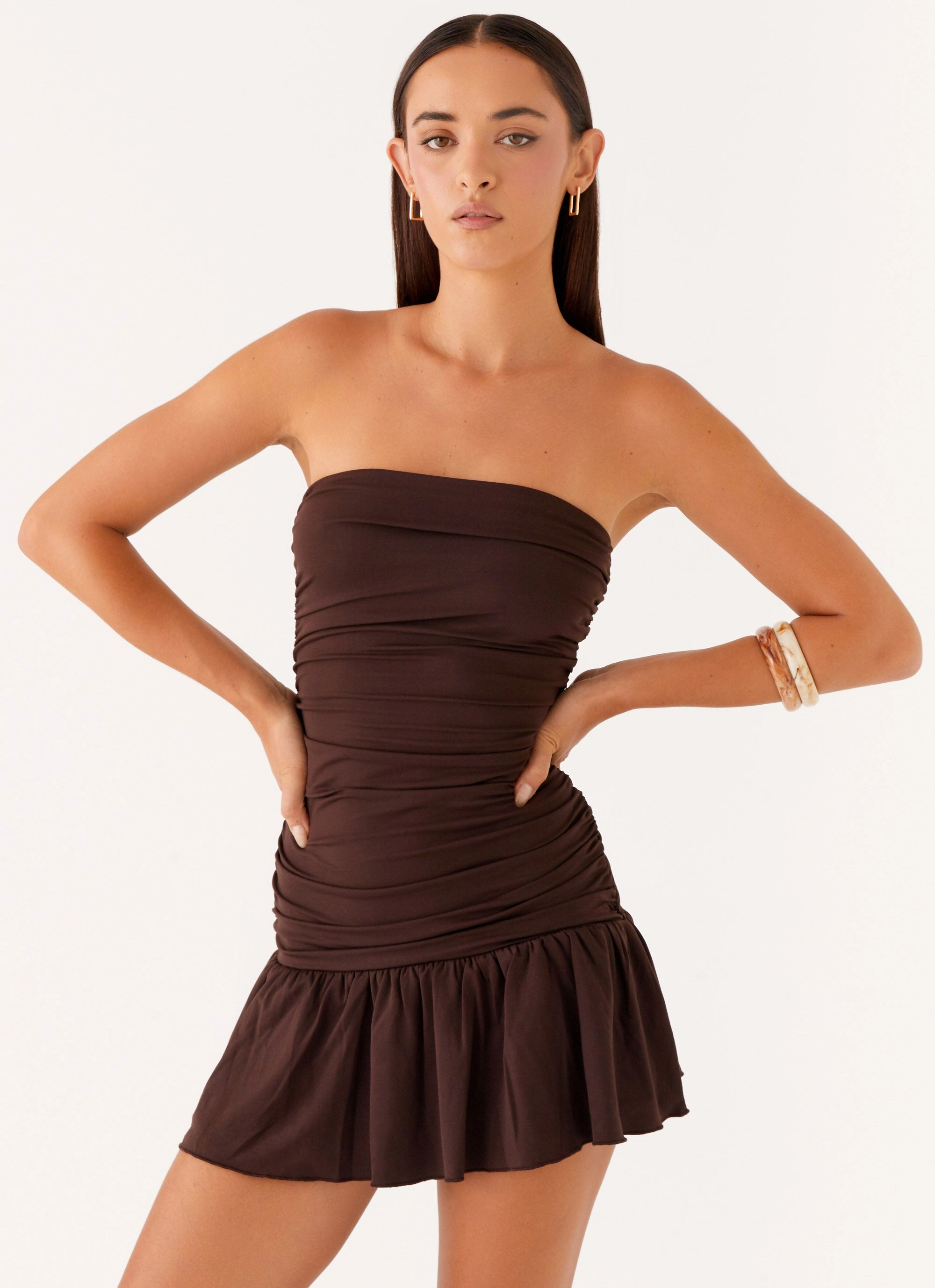 Eclair Mini Dress - Chocolate Flattering Look Night Appeal