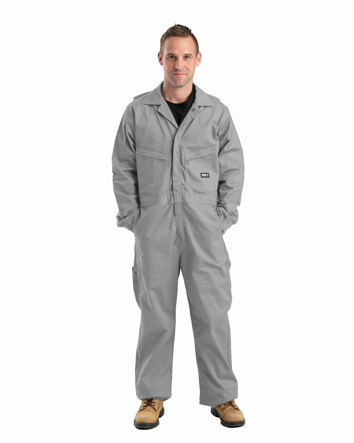 Stretch Paneling clean design Berne Mens Grey Cotton Blend FR Deluxe Coverall
