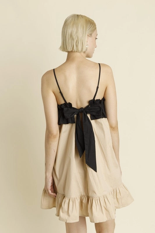 Thermal Regulation System AntiOdorTreatment Color Block Ruffle Mini Dress - Tan