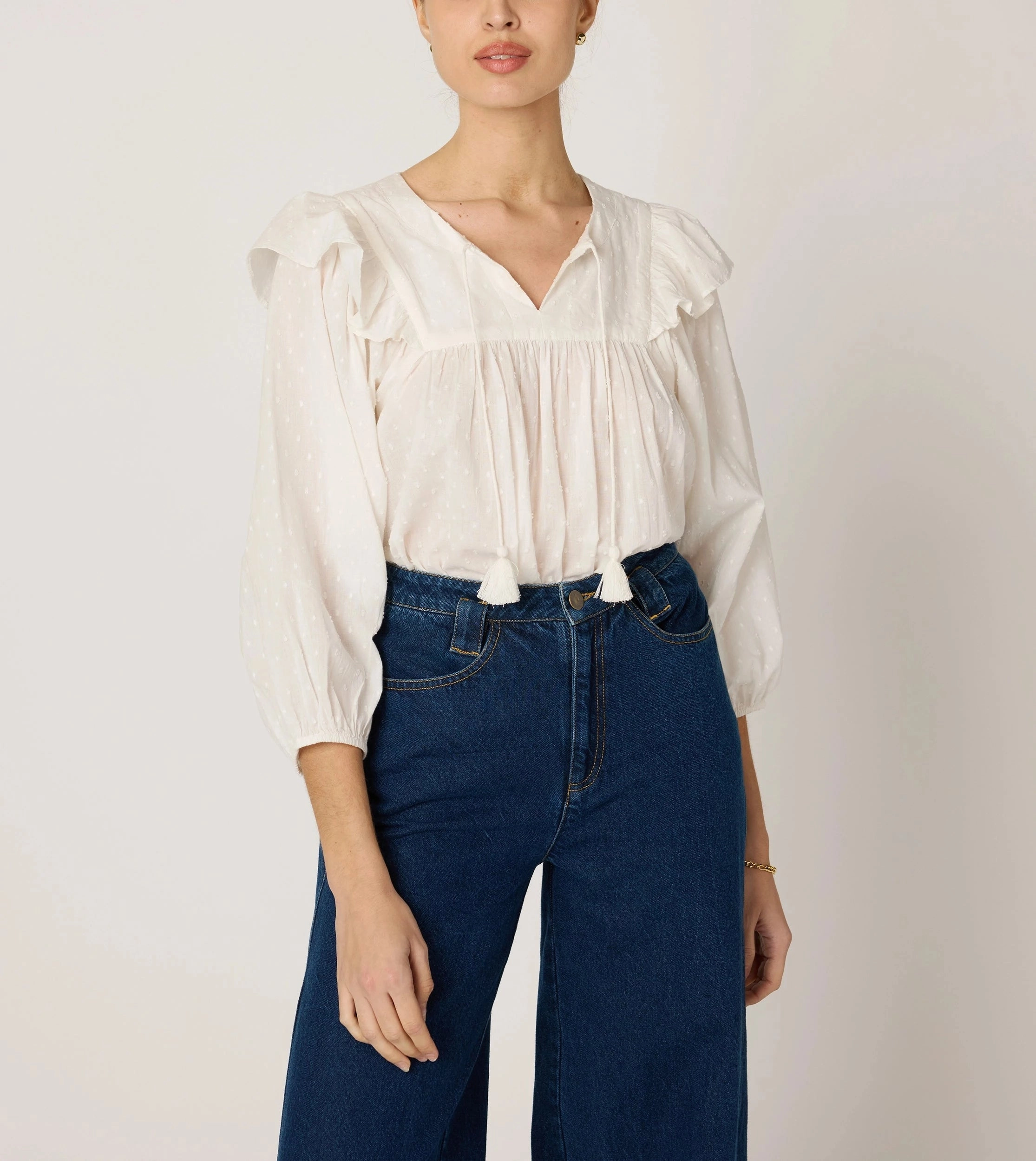 Button Down Collar Lina Blouse | Ivory