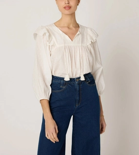 Button Down Collar Lina Blouse | Ivory