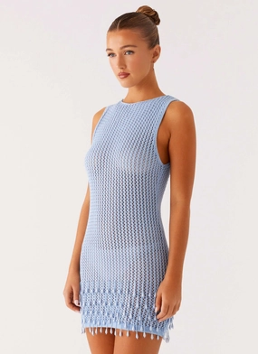 Miracle Beaded Crochet Mini Dress - Blue Functional Layer