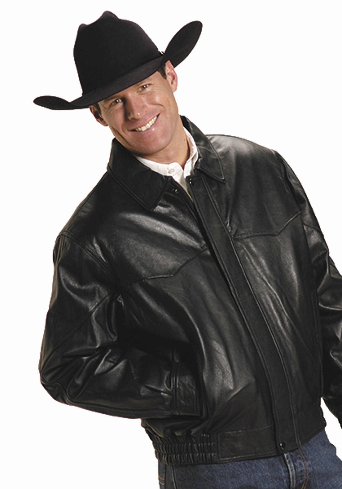 HypoallergenicInnerLayer Durable Zipper Roper Mens Western Bomber Black Leather Leather Jacket