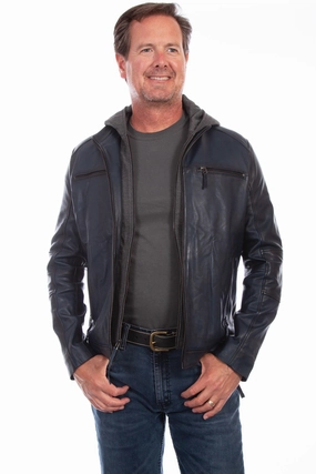 Scully Mens Denim Lamb Leather Hooded Jacket Anti Pilling Surface Treatment