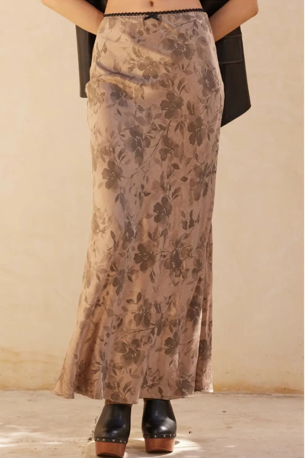 Floral Print Satin Maxi Skirt New Mood