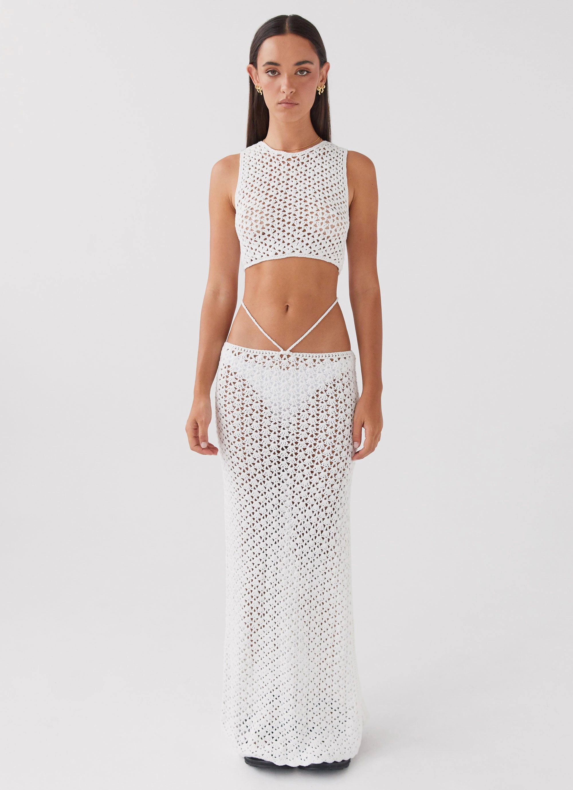 Petal Sleeve Architecture QuickDryConstruction Mabel Bay Crochet Tank Top - White