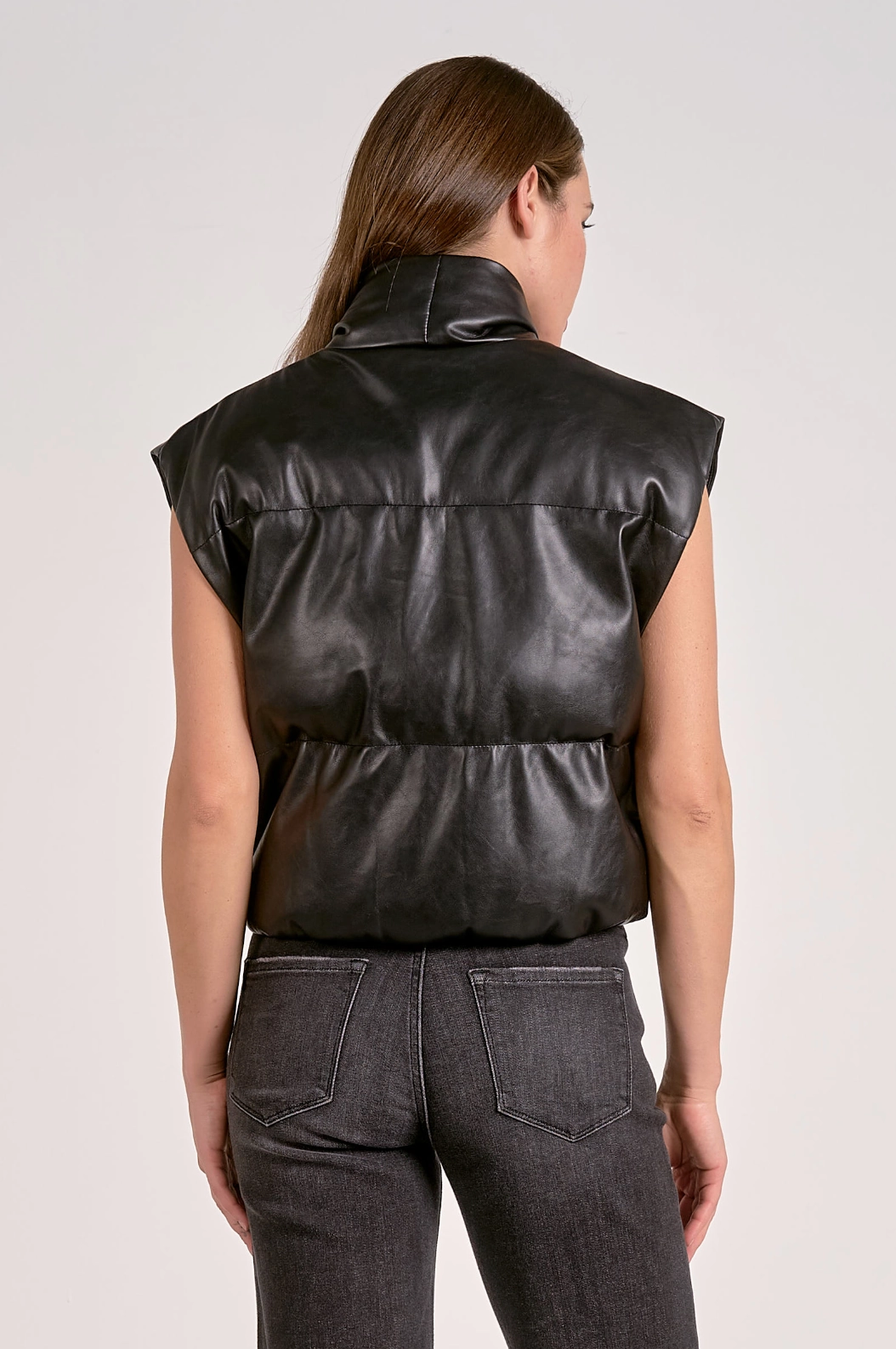 Fran Puffer Vest - Black V-neck Shirt
