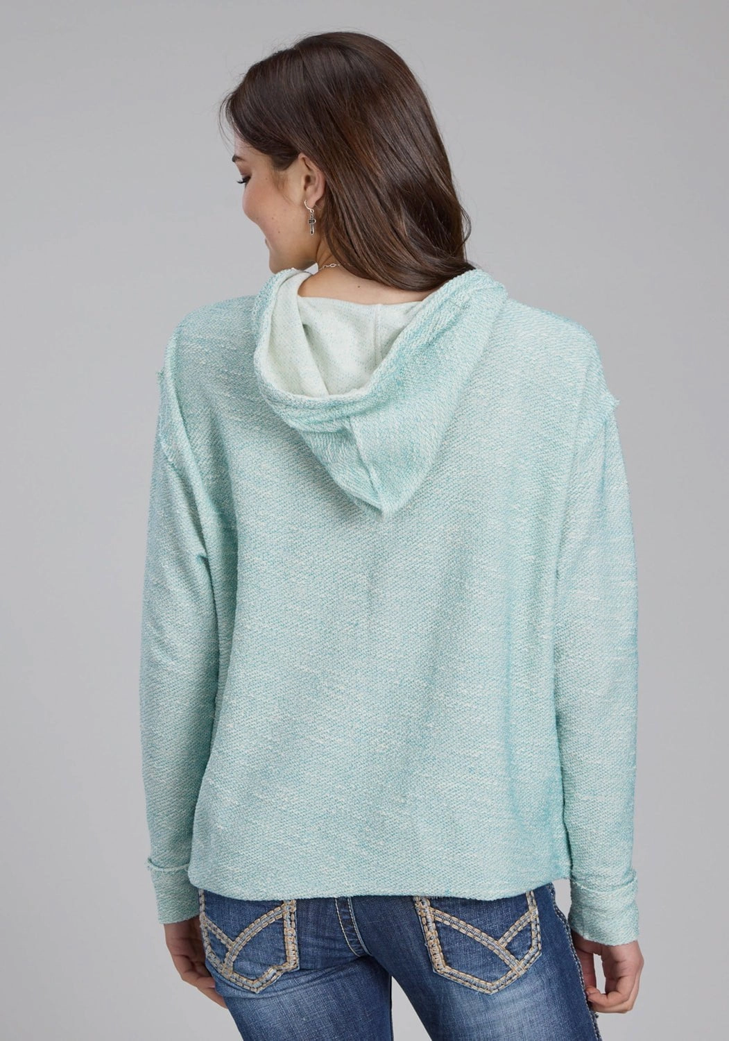 Anti Pilling Surface Treatment Durable Water Repellent Finish Roper Womens Knit Horseshoe Cream/Aqua 100% Cotton Hoodie