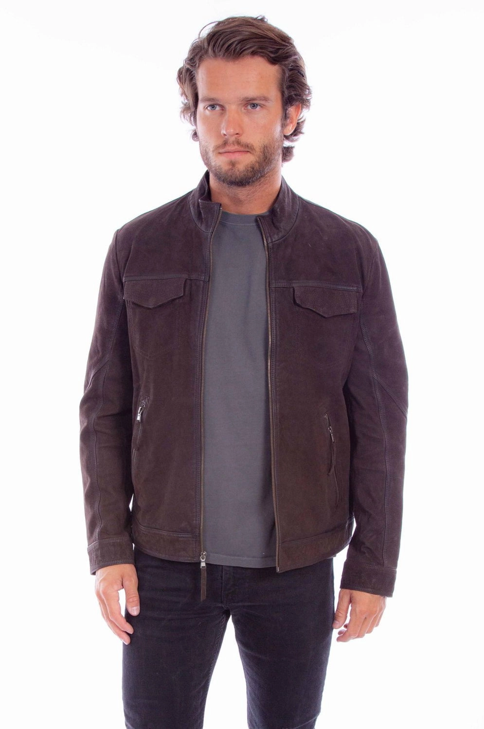 Scully Mens Classic Flap Pocket Brown Leather Leather Jacket DurableStitching