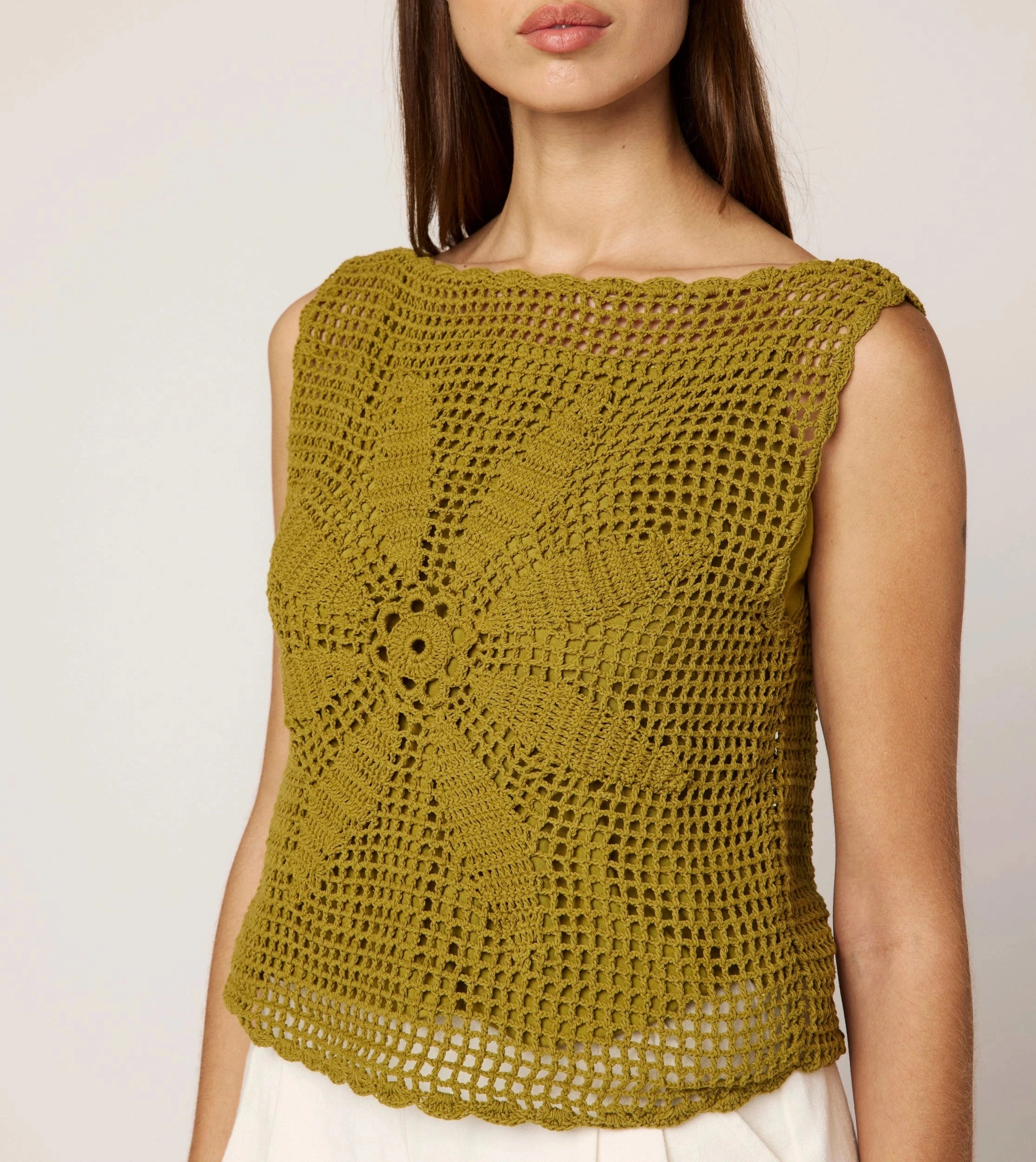 Caylee Crochet Top | Moss Thermal regulation Biodegradable Fiber