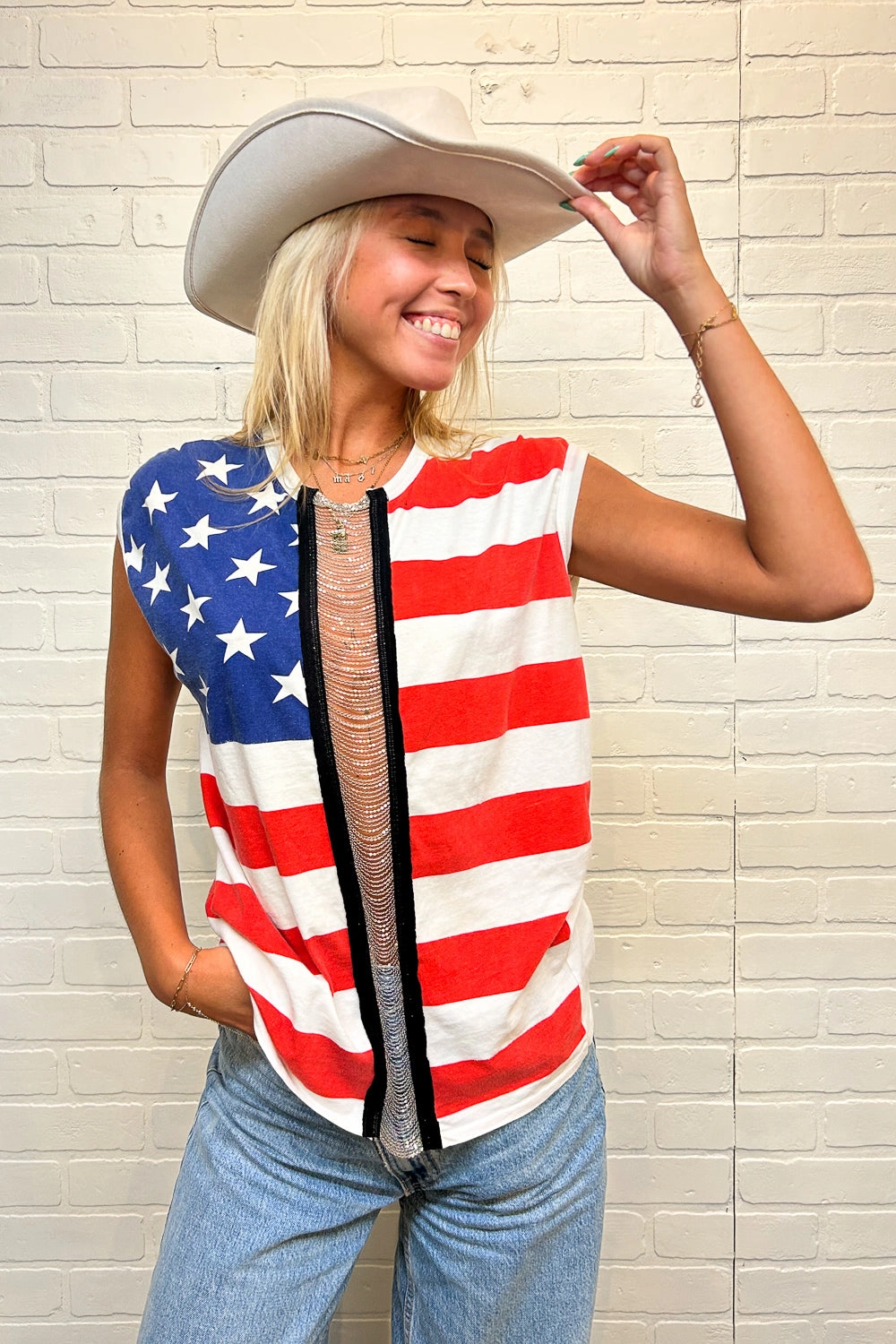 Comfortable Design American Flag Chain Middle Tank