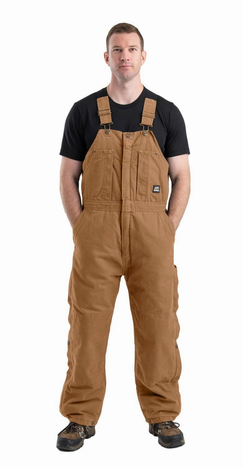Rubberized Zippers Berne Mens Brown Duck 100% Cotton Insulated Bib Overall