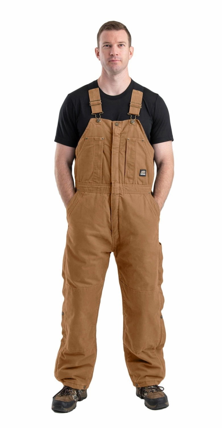 Adjustable Hem Cords ReflectiveDetails Berne Mens Brown Duck 100% Cotton Insulated Bib Overall