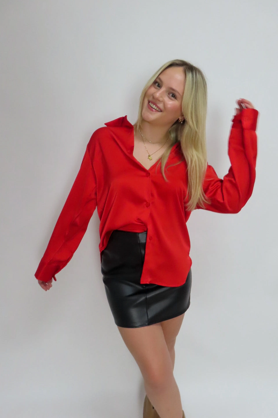 Paris Silky Button Down Top Moisture Wicking Fabric