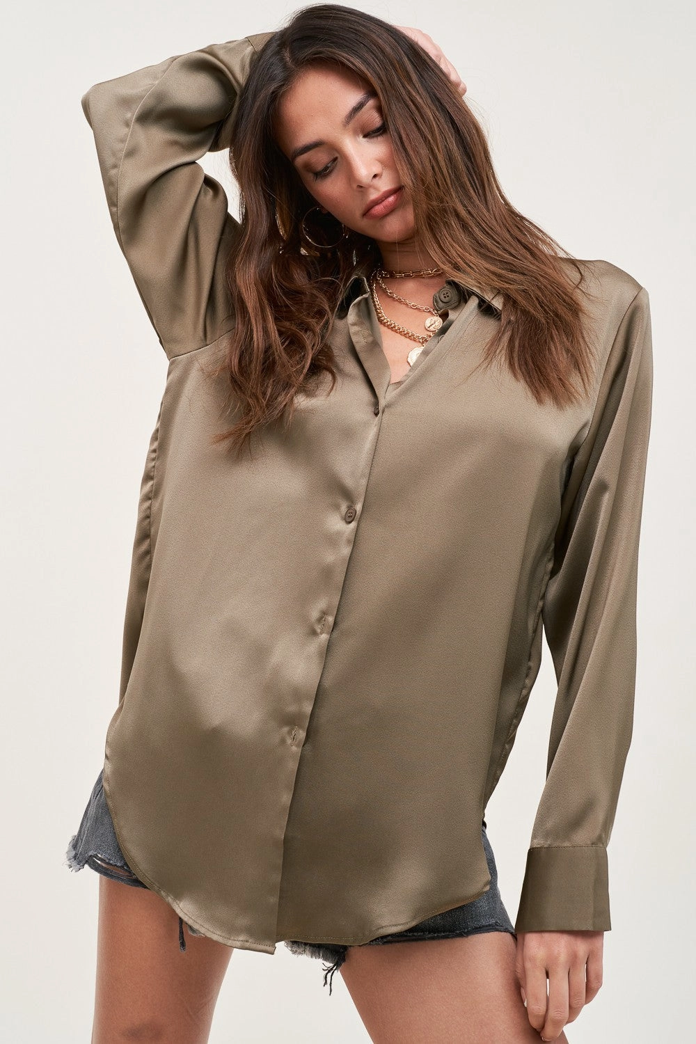 Lightweight Knit Paris Silky Button Down Top
