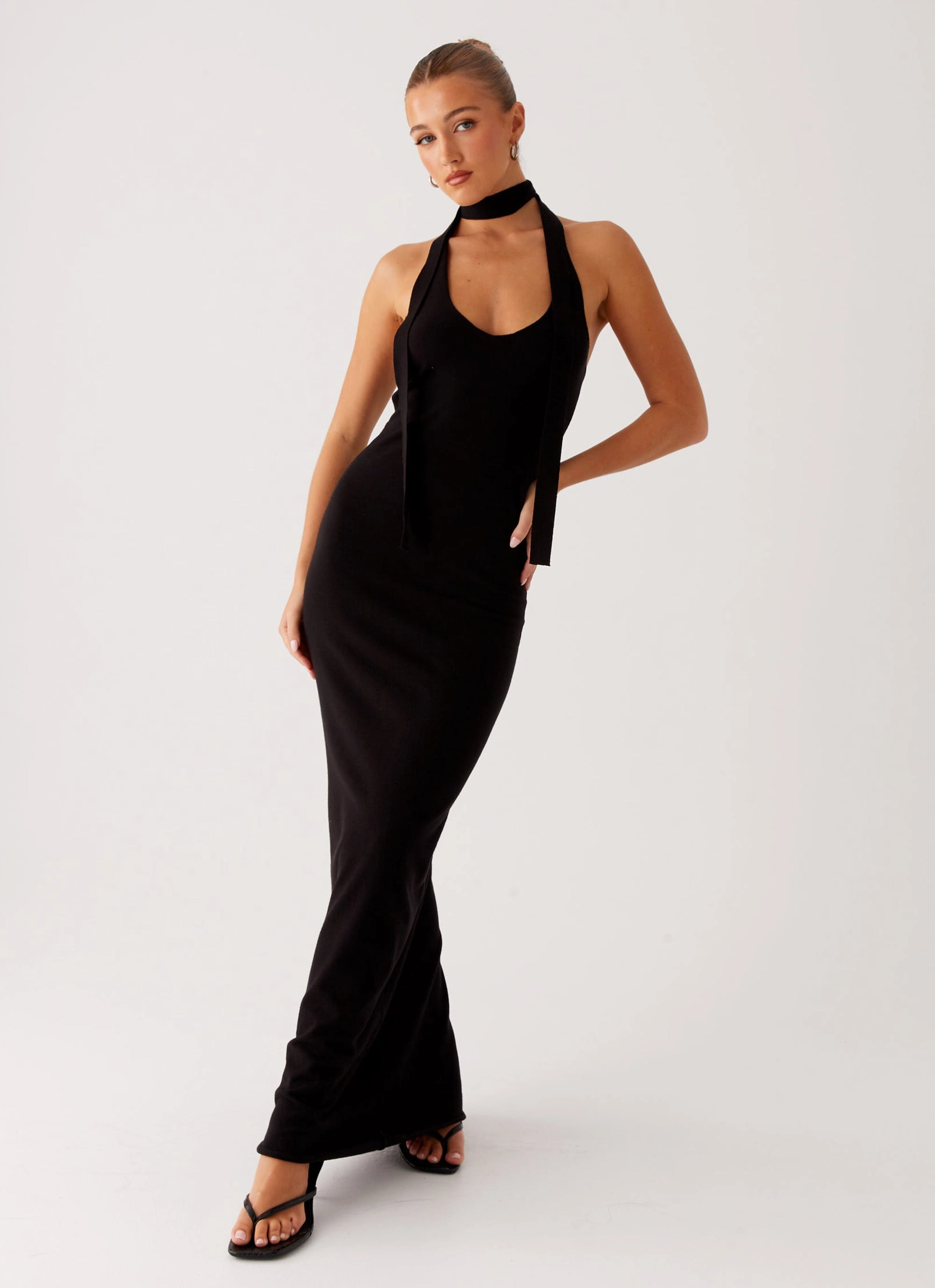 Gloss Accent Eddie Knit Maxi Dress - Black