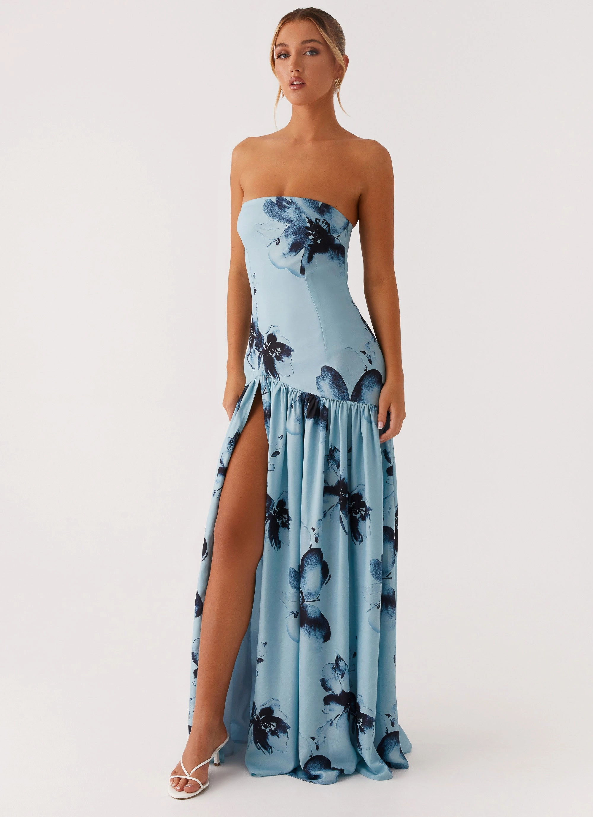 Eden Strapless Maxi Dress - Blue Black Floral Soul Warm