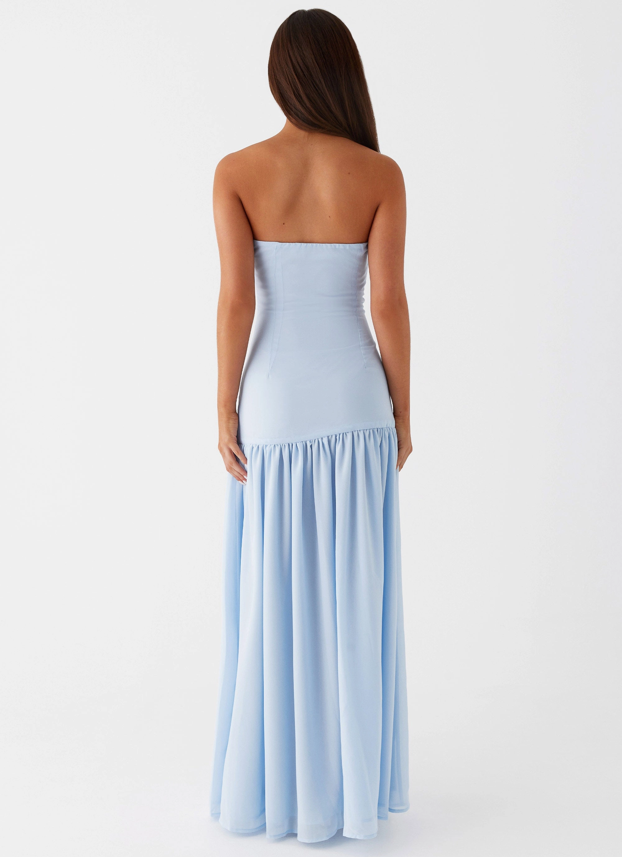 Fold-Over-Detail Eden Strapless Maxi Dress - Blue