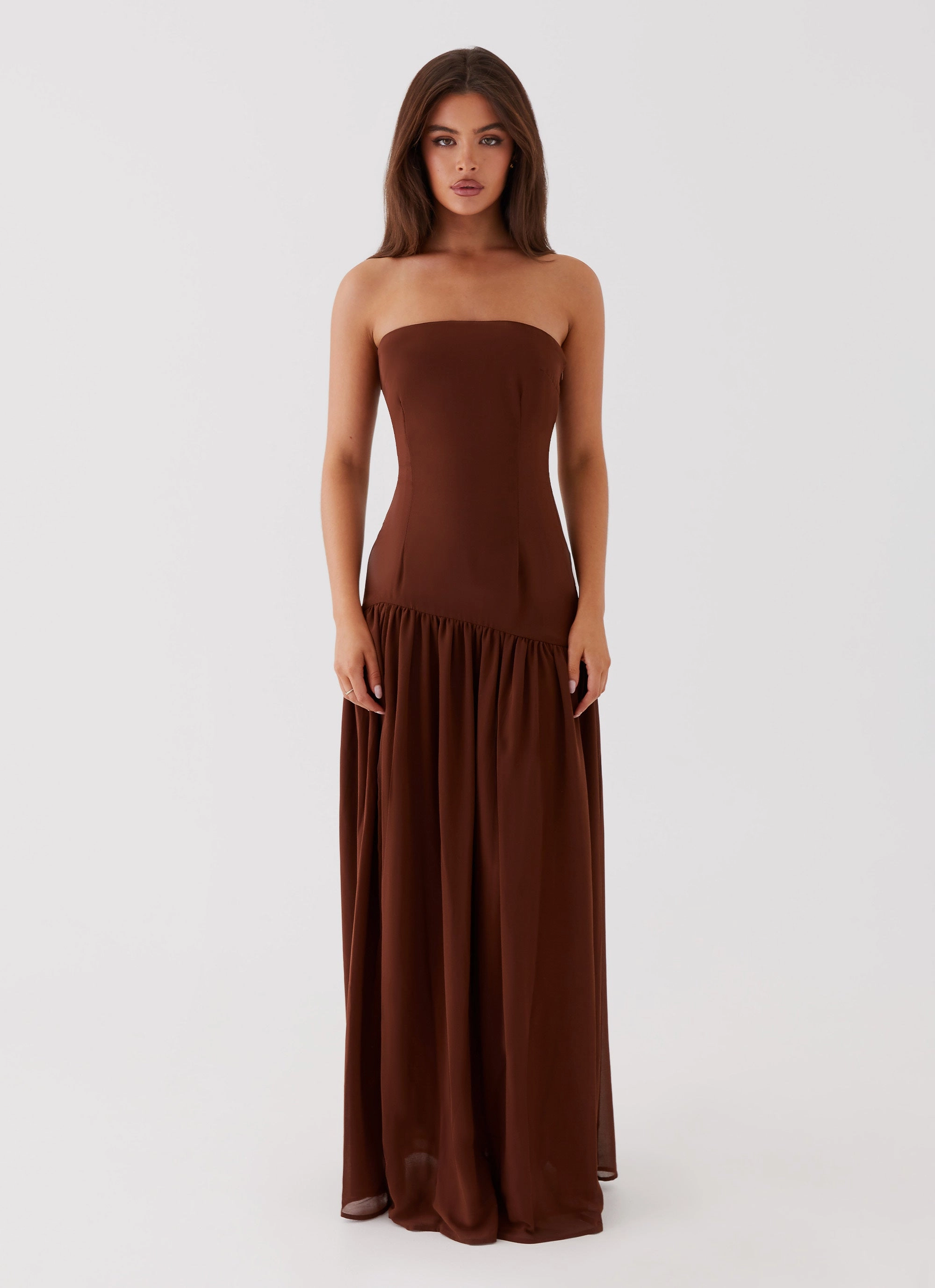 Eden Strapless Maxi Dress - Brown Chic Appeal Relaxed Fit Look