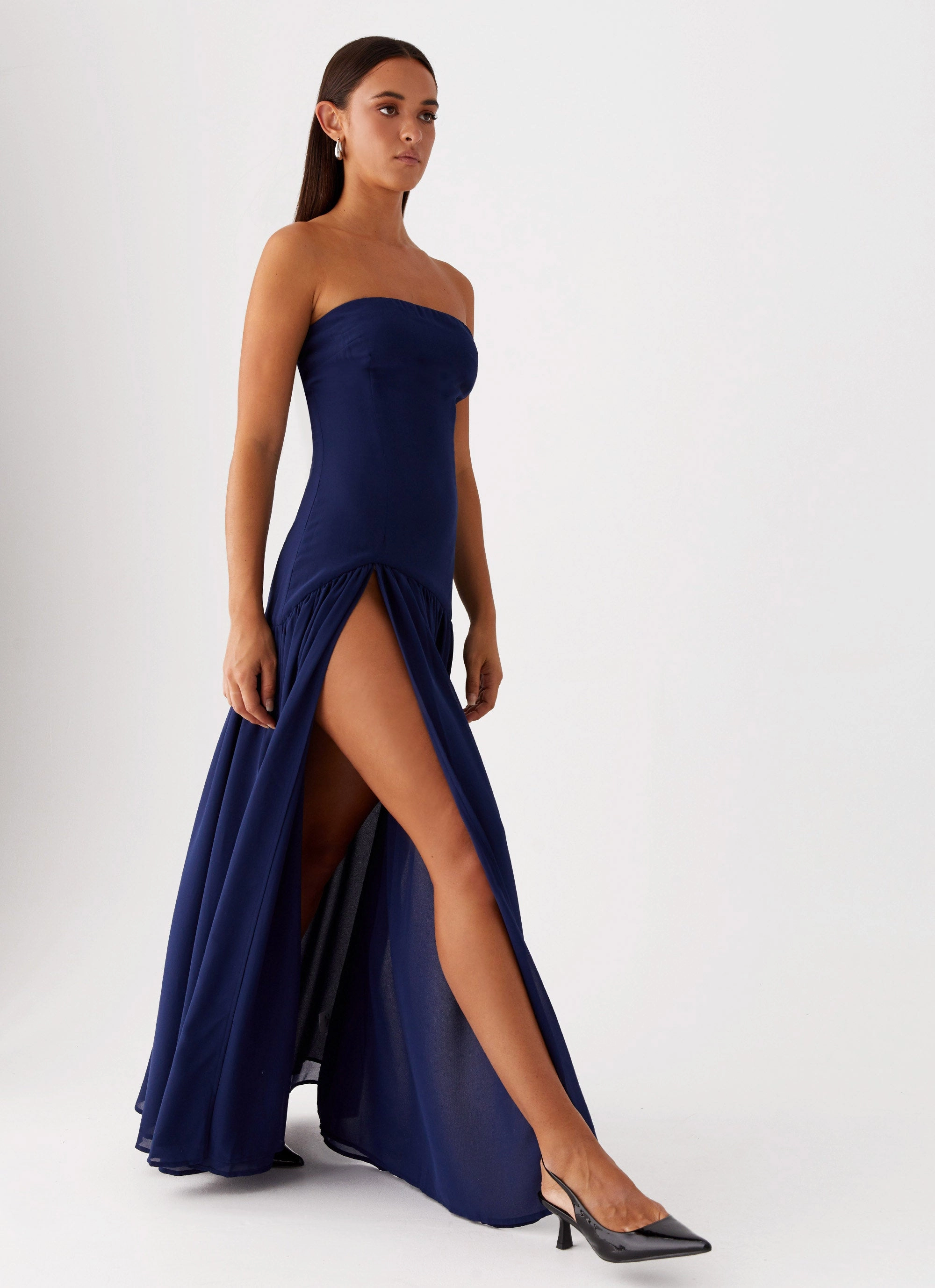 Layered Volume Travel Edge Eden Strapless Maxi Dress - Navy
