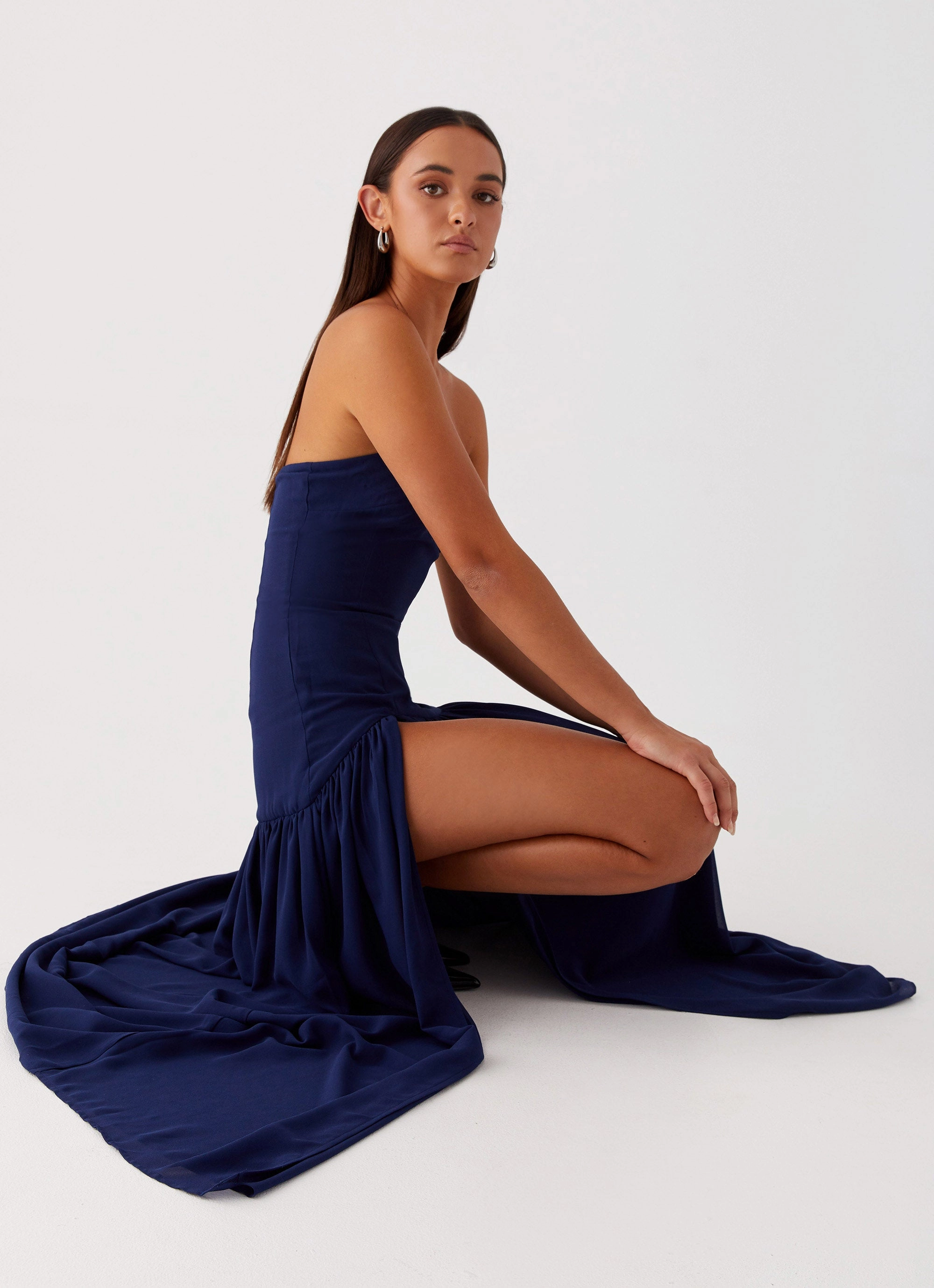 Eden Strapless Maxi Dress - Navy Fall Inspired Cool Elegance