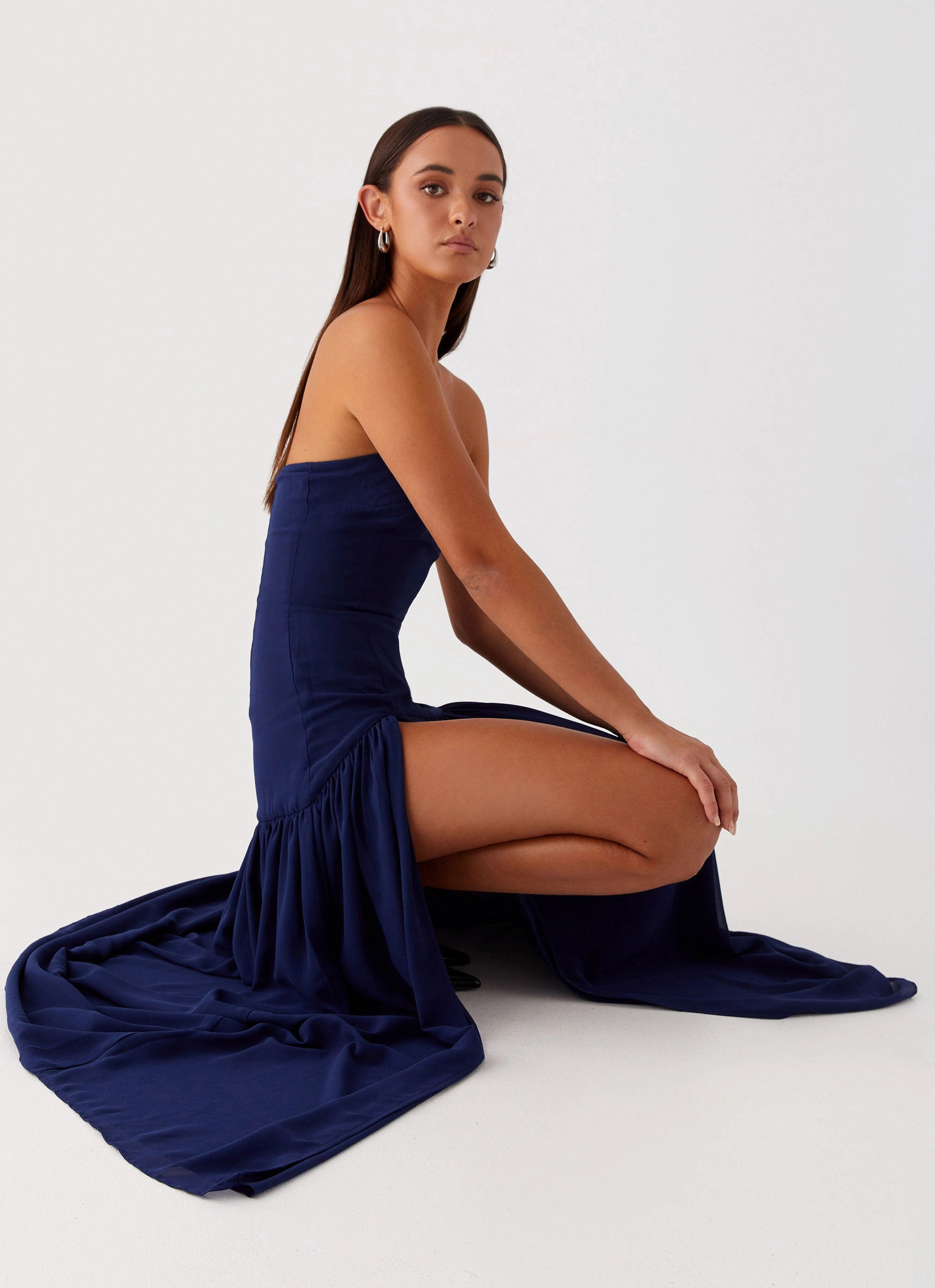 Casual Mode Simple Profile Eden Strapless Maxi Dress - Navy