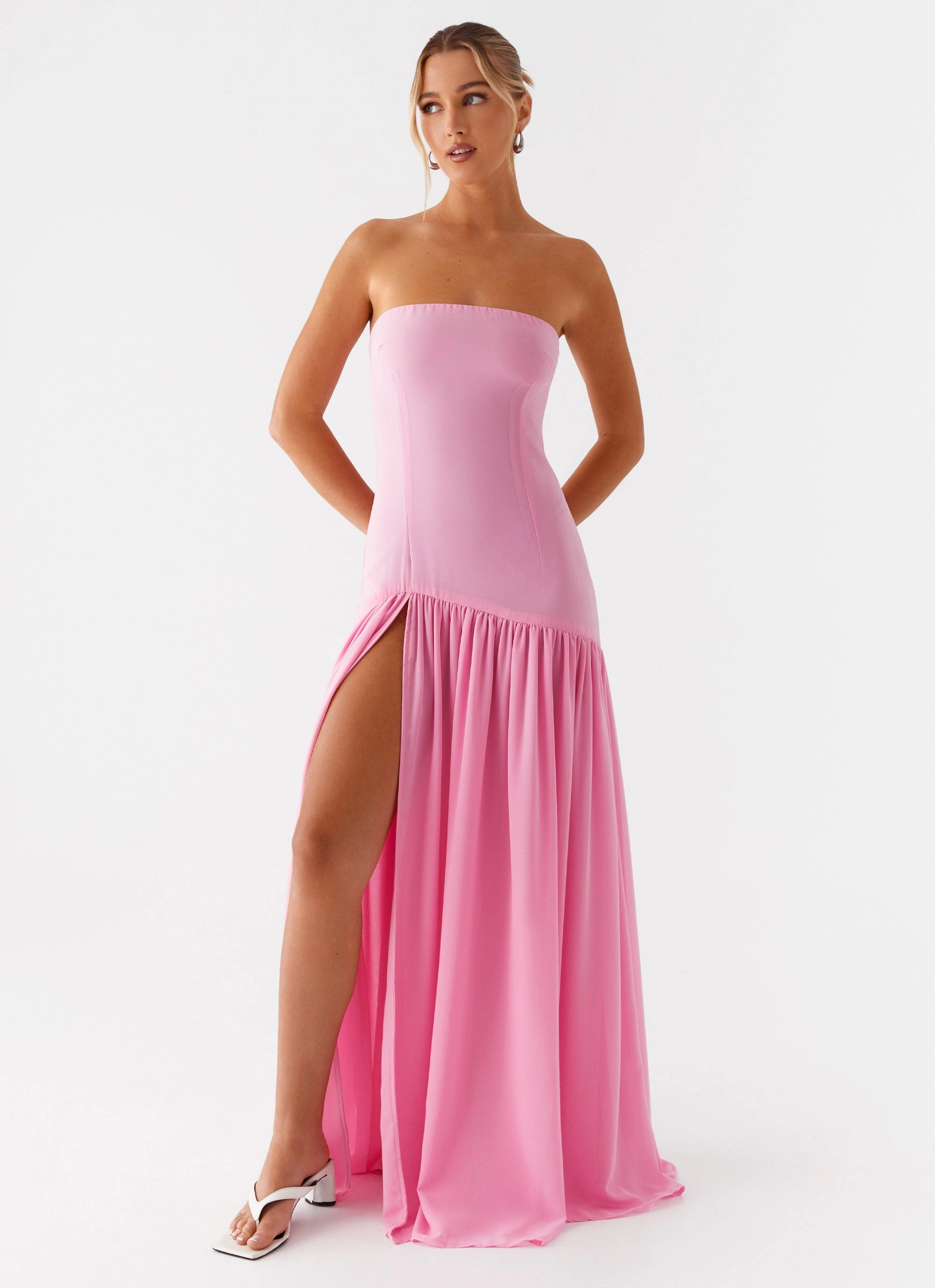 Feminine layered dress Romantic Style Eden Strapless Maxi Dress - Pink