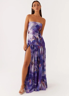 Eden Strapless Maxi Dress - Purple White Lilly Sophisticated Cut