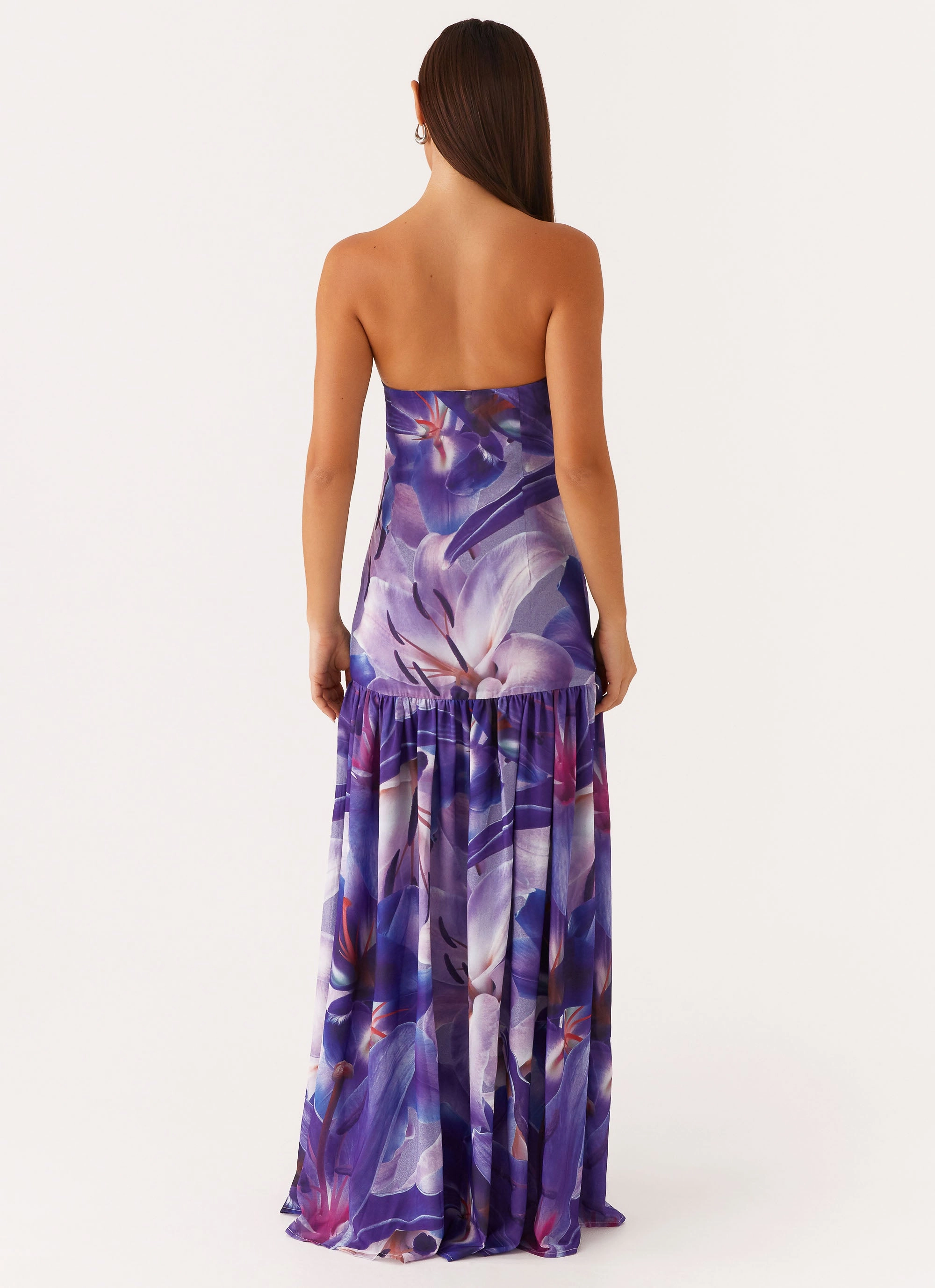 flattering appearance Buckle-Detail Eden Strapless Maxi Dress - Purple White Lilly