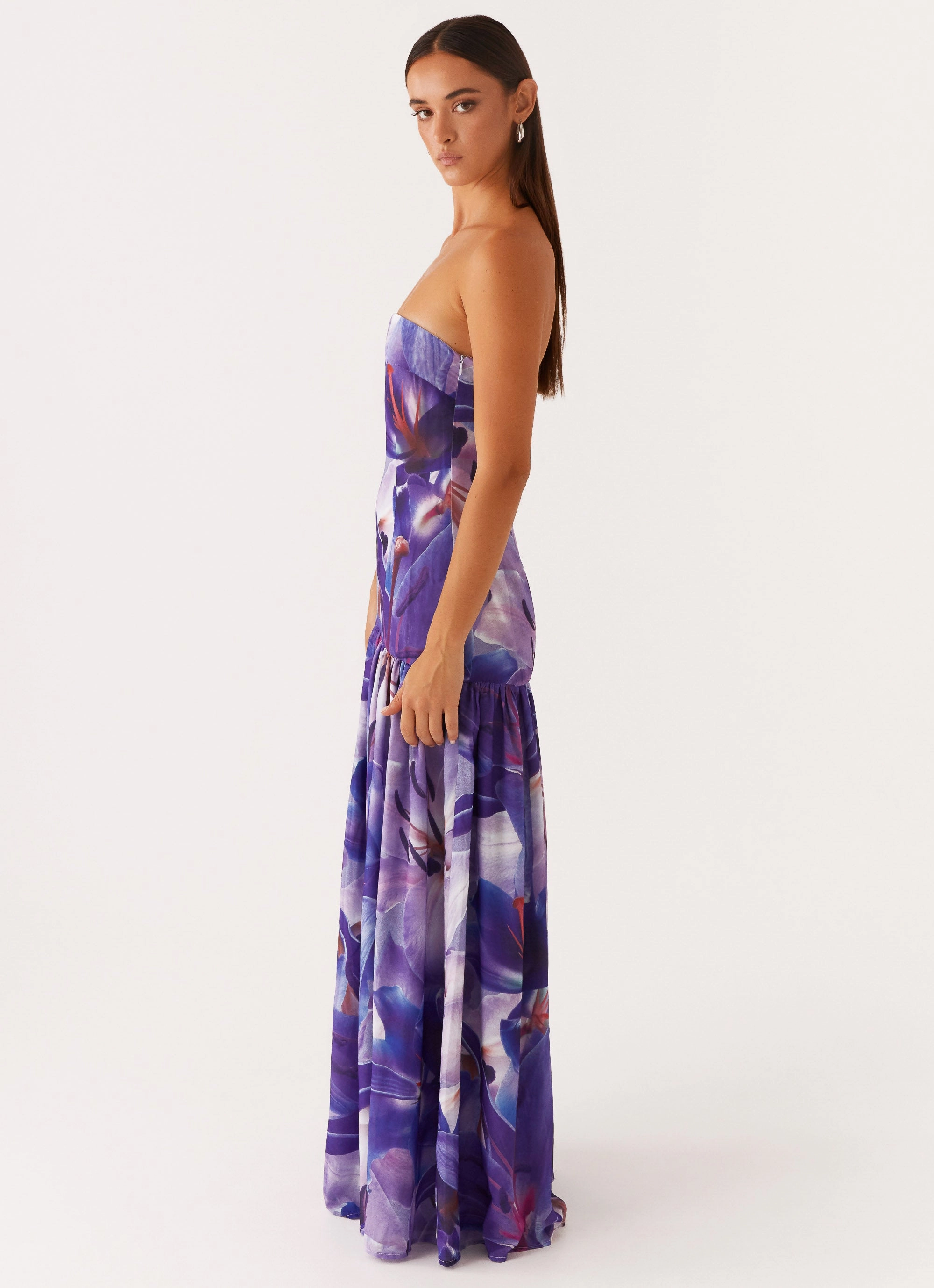 Eden Strapless Maxi Dress - Purple White Lilly Business casual Feminine layered dress