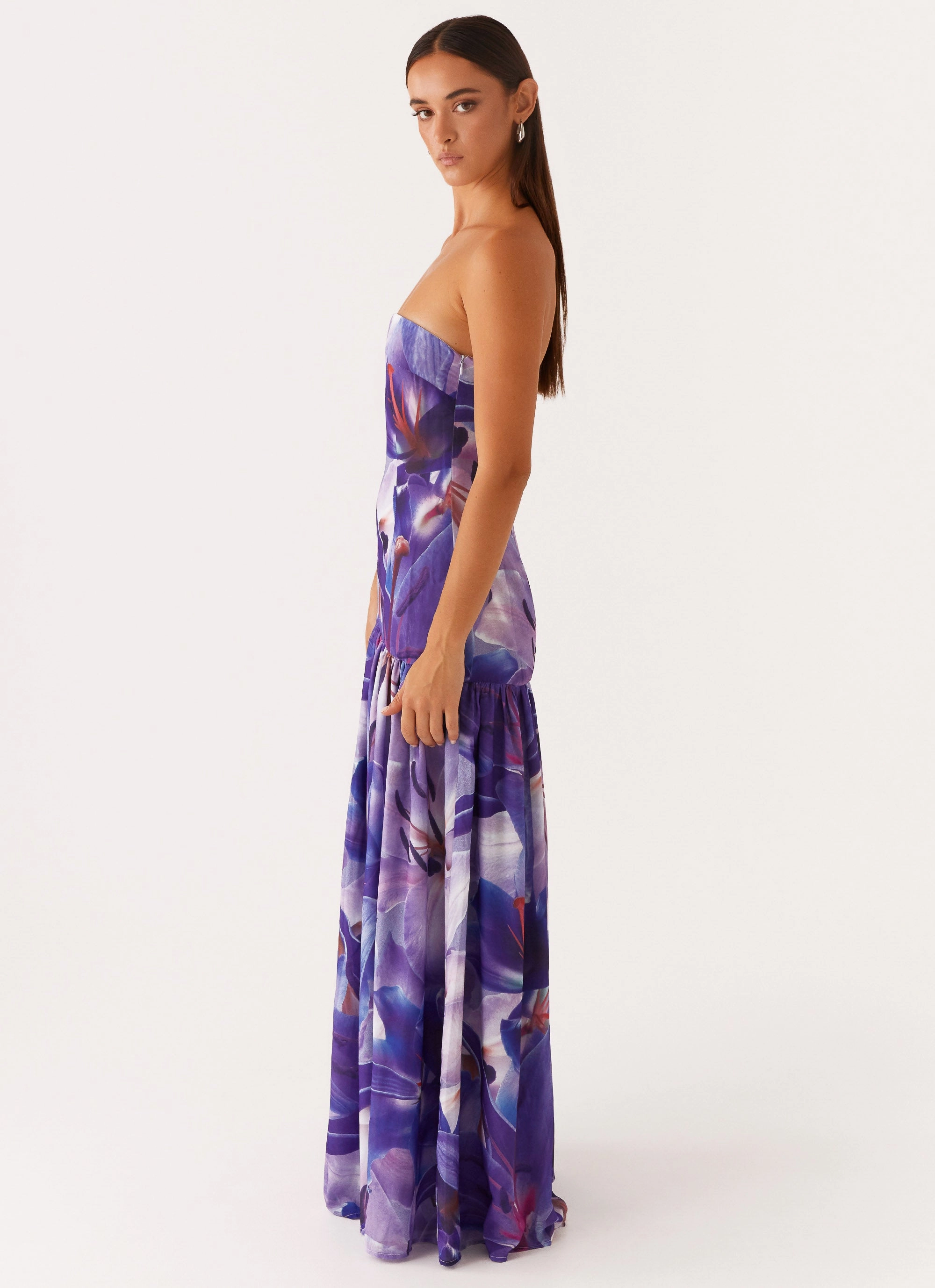 Work Style Clean Texture Eden Strapless Maxi Dress - Purple White Lilly