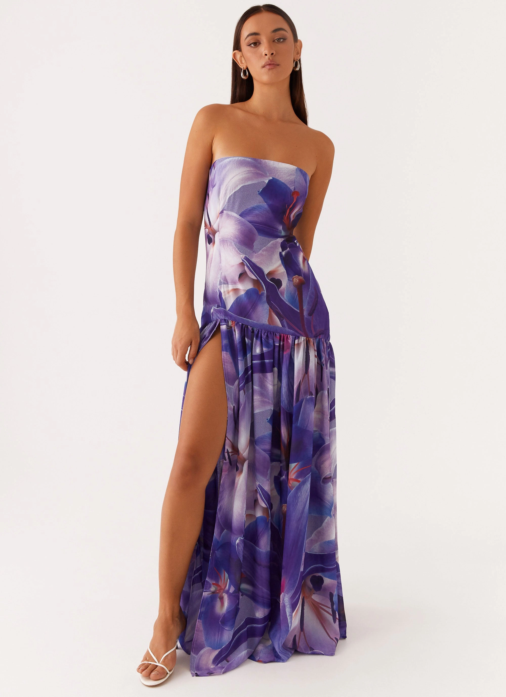 Classic Tailoring Eden Strapless Maxi Dress - Purple White Lilly