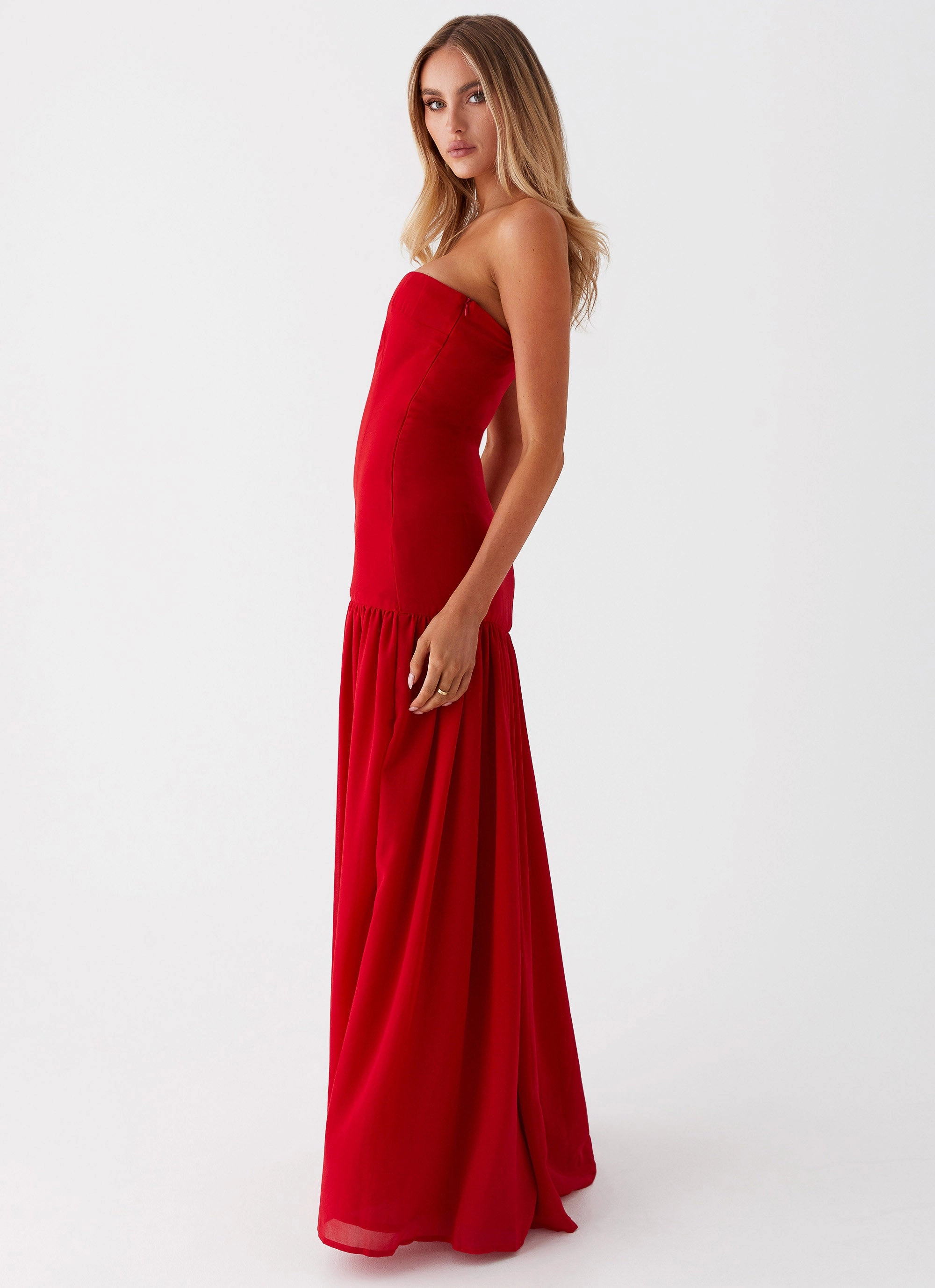 Texture Rich Eden Strapless Maxi Dress - Red
