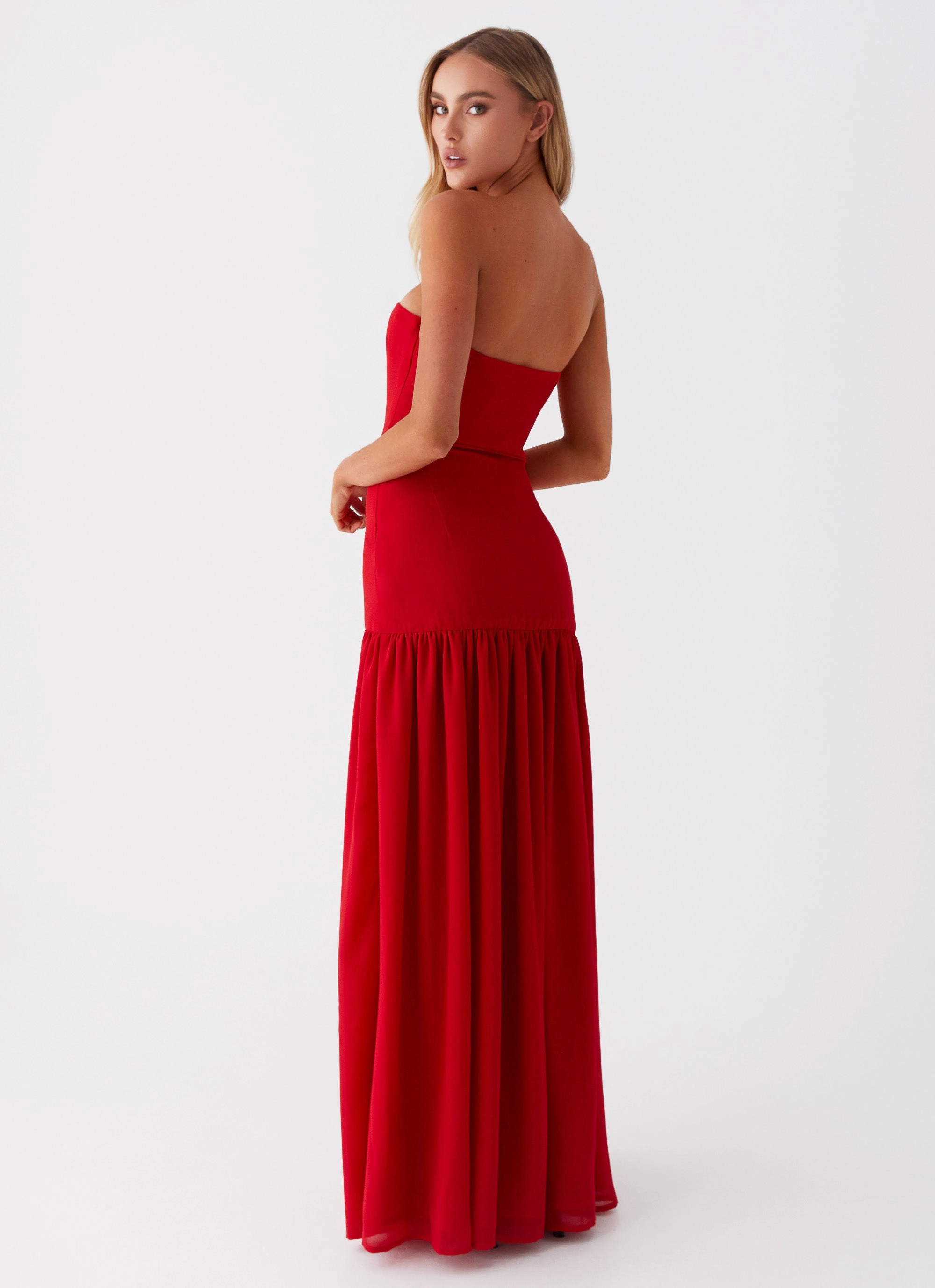 foldable Matte-Lining Eden Strapless Maxi Dress - Red